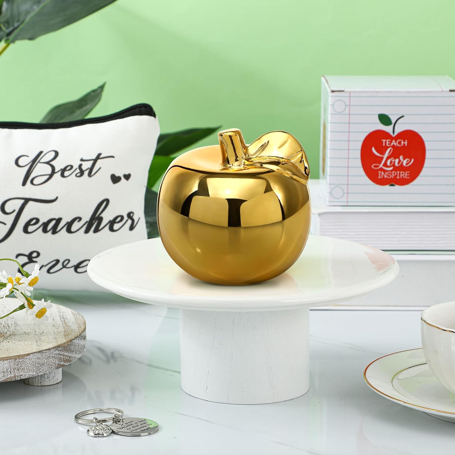 3 piezas de regalos para profesores de cerámica de manzana dorada, regalos de agradecimiento para profesores, premios de manzana dorada, regalos