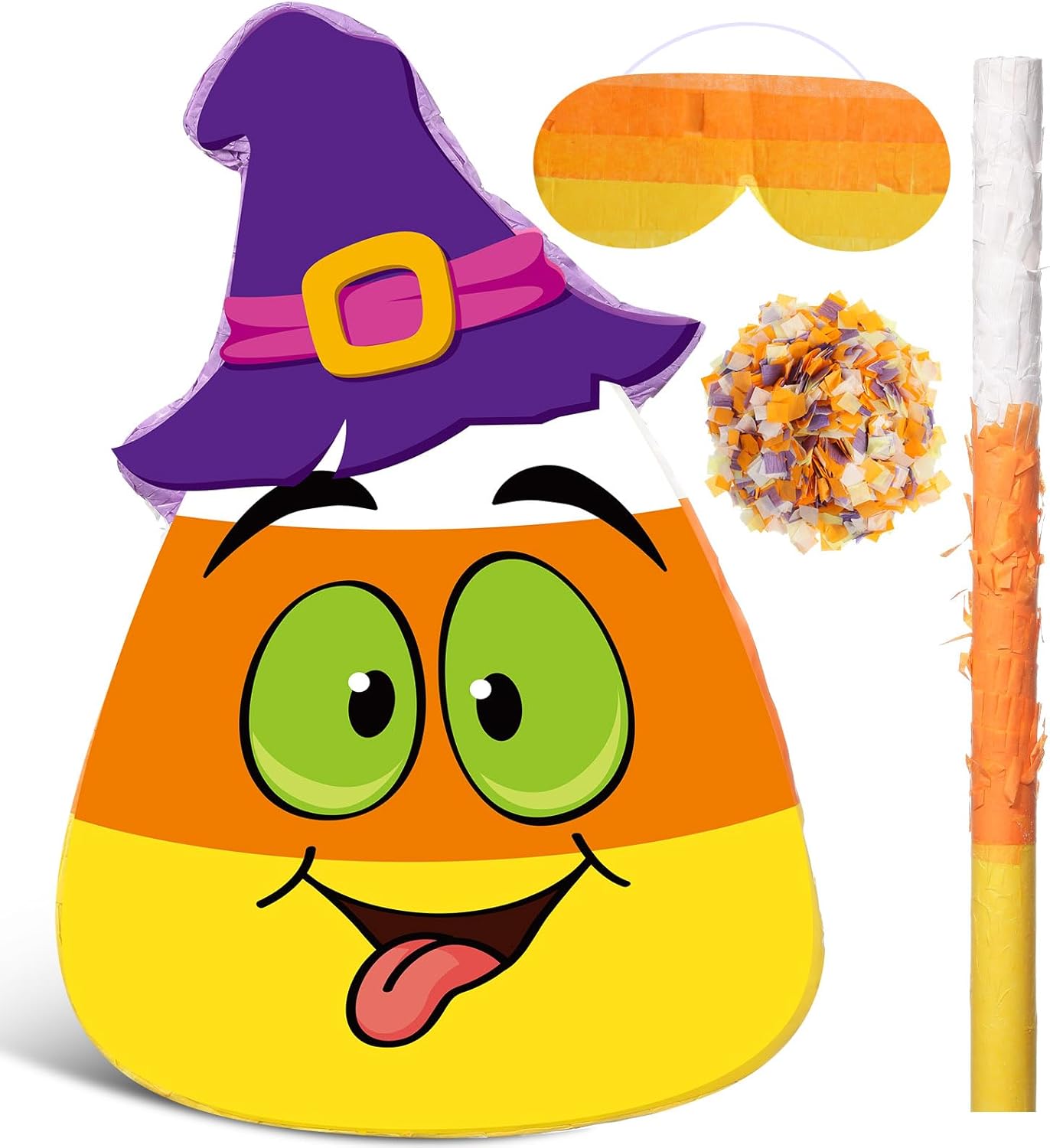 Aoriher Piñata de Halloween con palito y confeti para los ojos vendados, juego de piñata rellena de dulces con temática de Halloween, piñata