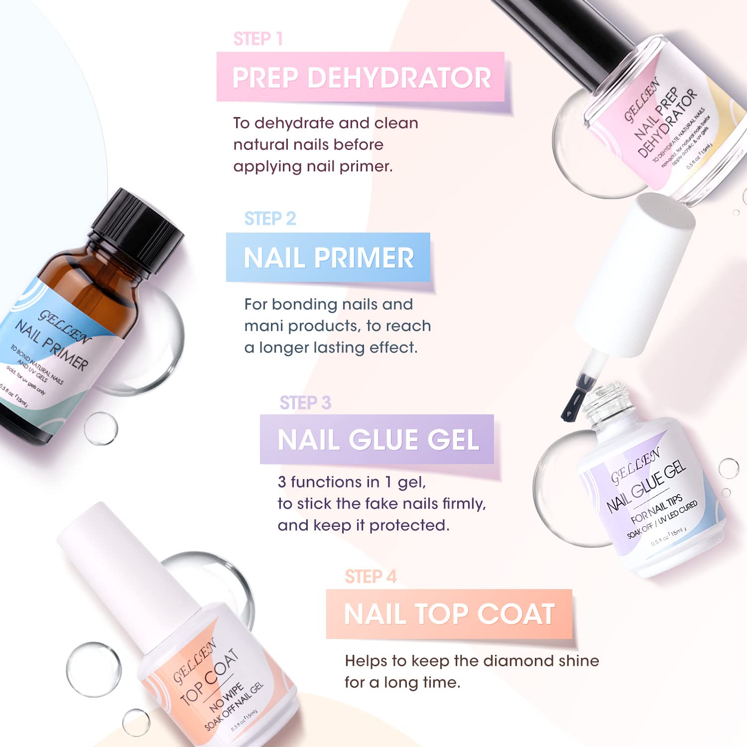 Gellen Kit de puntas de uñas y gel de pegamento, kit de uñas de gel x 240 piezas de puntas de uñas postizas mate completo, gel de pegamento de uñas