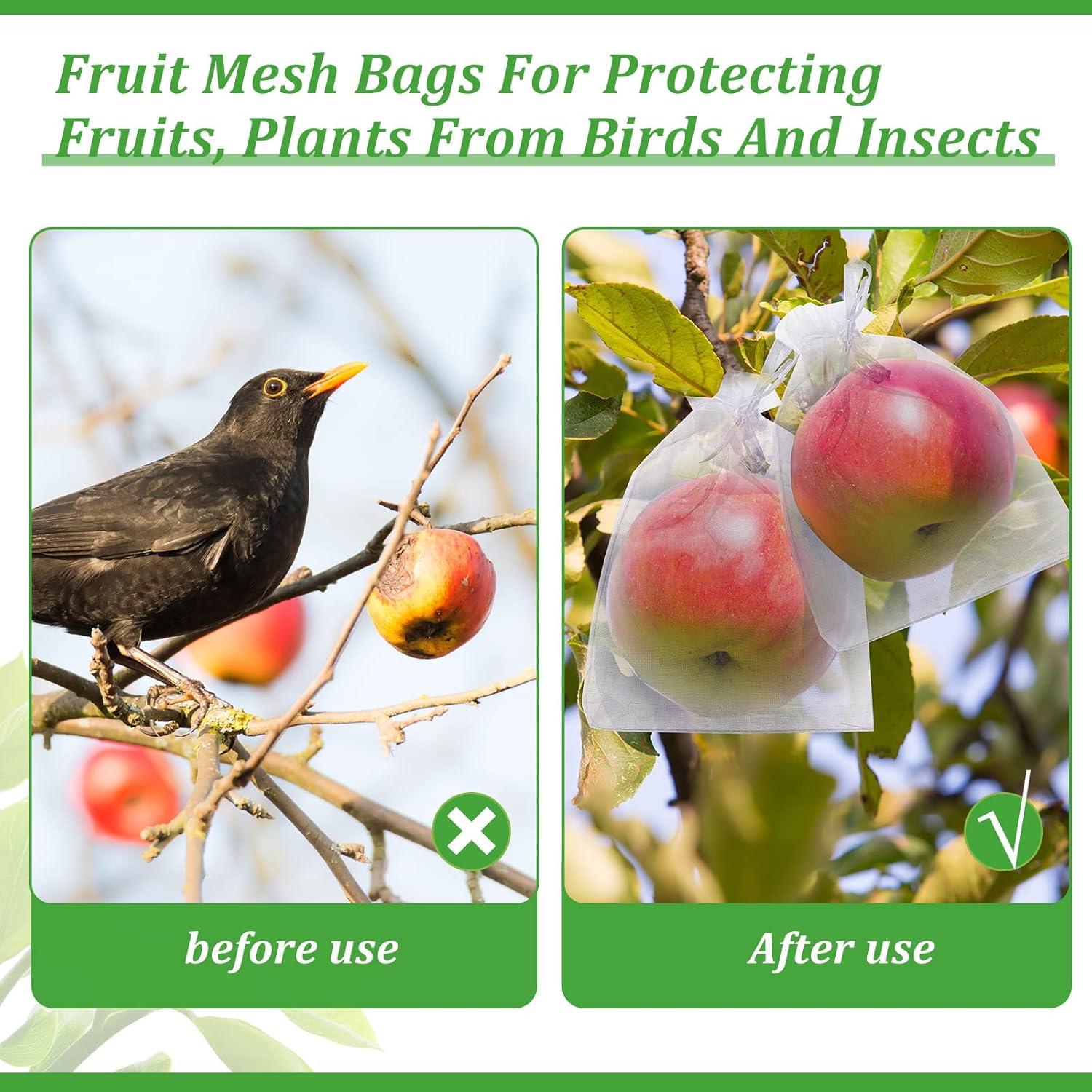 Irenare Bolsas de protección de frutas, bolsas de red de frutas con cordón de organza blanca, bolsa de malla para plantas, frutas, verduras, árboles