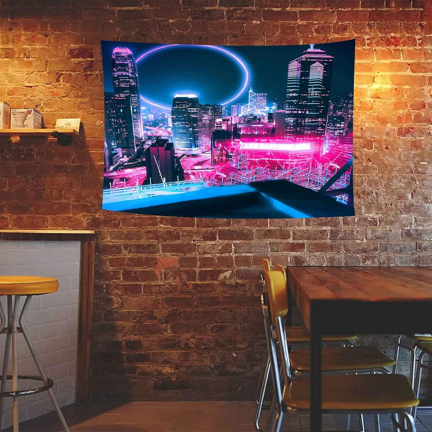 Aidatain Tapiz japonés de paisaje urbano neón, vista nocturna, tecnología futurista, rascacielos, para colgar en la pared, de franela de 40 x 30