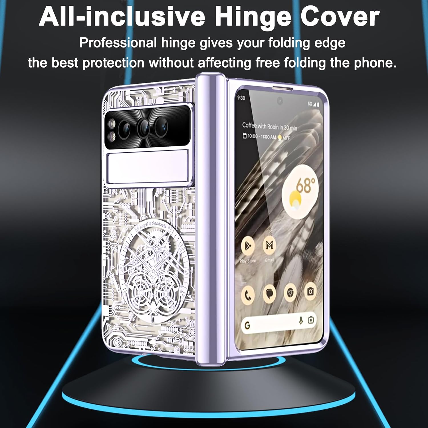 Miimall Funda compatible con Google Pixel Fold con protector de pantalla, Pixel Fold con protección de bisagra + funda transparente con textura