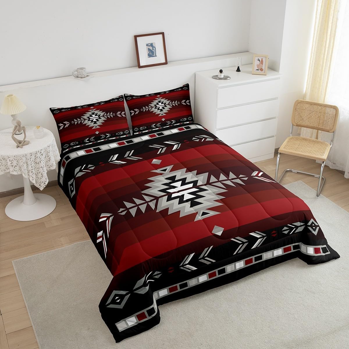 Feelyou Juego de ropa de cama de diseño nativo del suroeste de tamaño individual para niños y niñas, juego de edredón geométrico del suroeste para