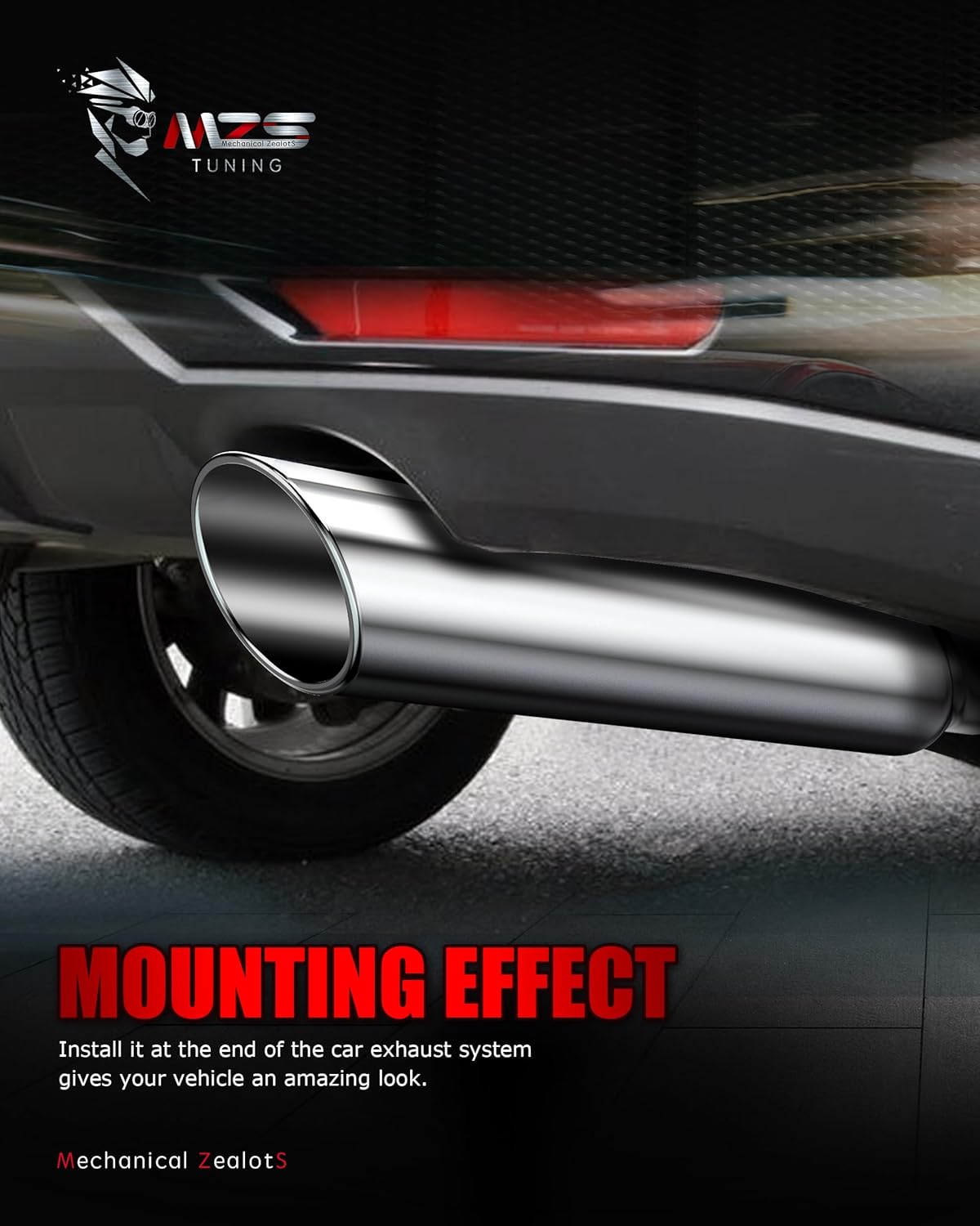 MZS Punta de escape, acero inoxidable 2.5 “Entrada 4″ Salida 17” Longitud Diesel Escape Tubo de escape universal Corte de ángulo inclinado