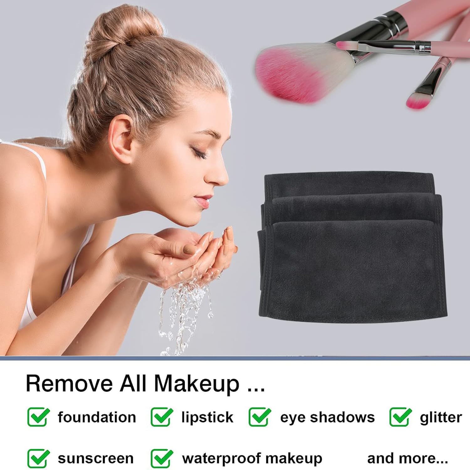 SUNLAND Paños desmaquillantes faciales de microfibra reutilizables, toallas de limpieza facial ultra suaves, 8 x 16 pulgadas, color negro, paquete