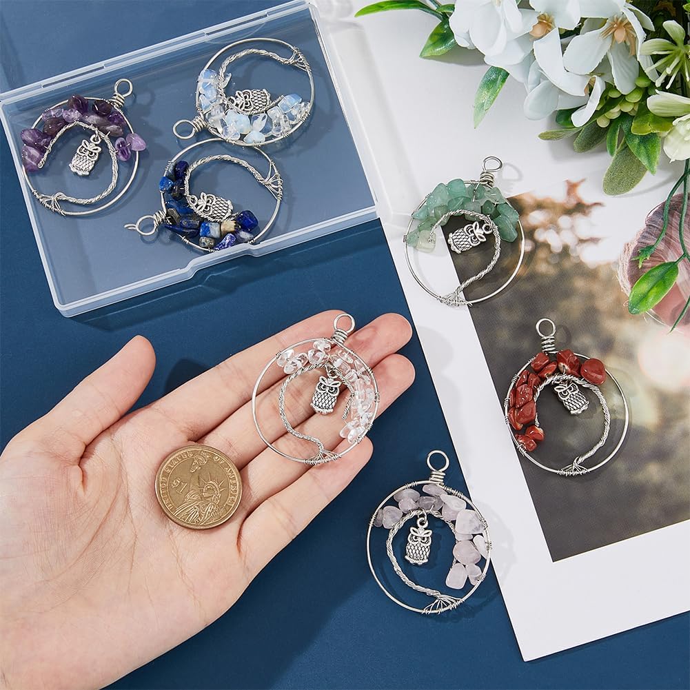 SUPERFINDINGS Dijes colgantes de aleación, colgante de árbol de la vida, alambre de cobre, colgante de cuentas de piedras preciosas de cristal,