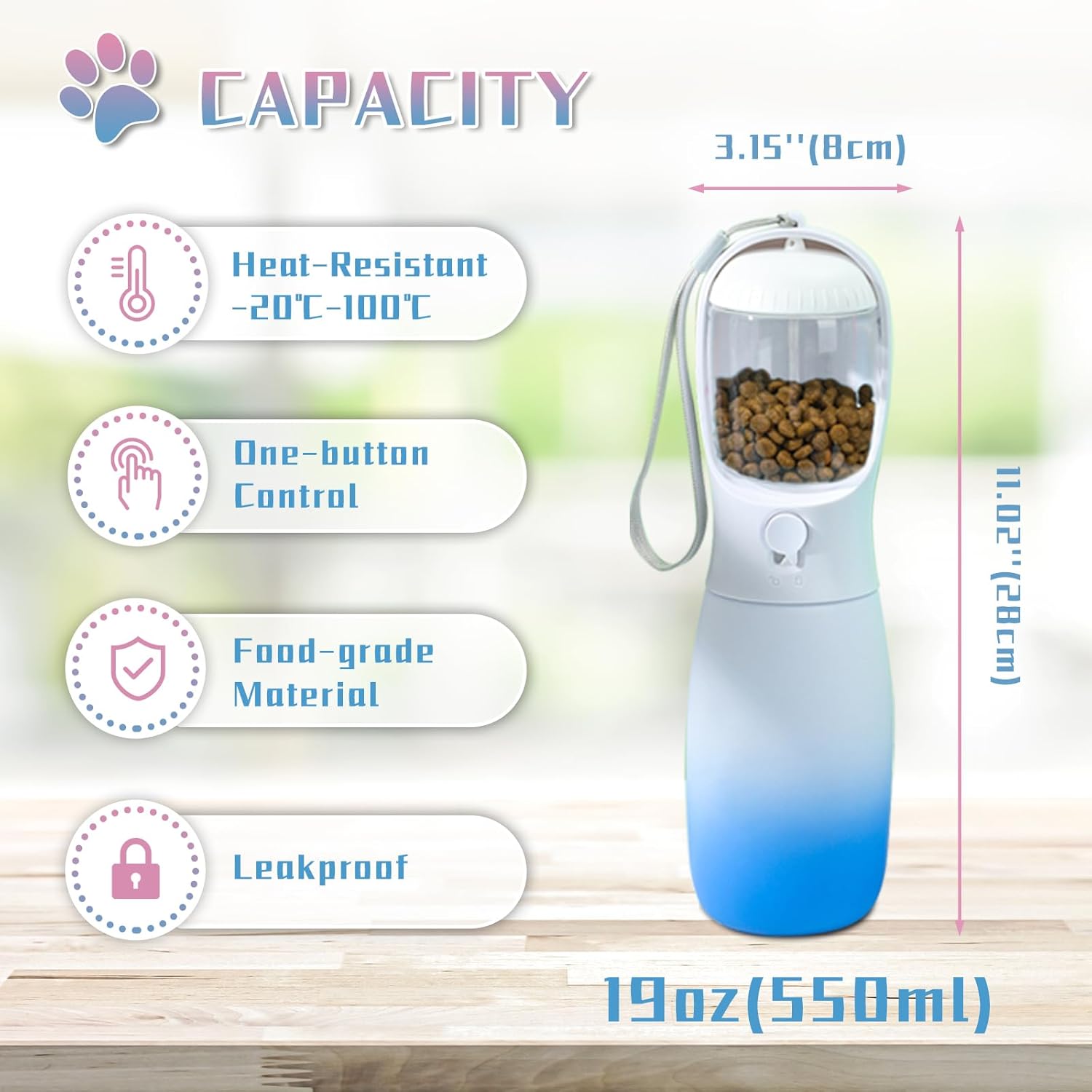 Botella de agua para perros al aire libre, esencial portátil para cachorros para viajes de campamento, dispensador de tazón de agua para perros de