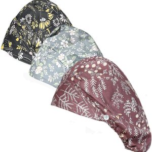 DREYOLIFE  Juego de 3 gorros estilo bouffant de algodón, con banda para el sudor DREYOLIFE  Juego de 3 gorros estilo bouffant de algodón, con banda para el sudor