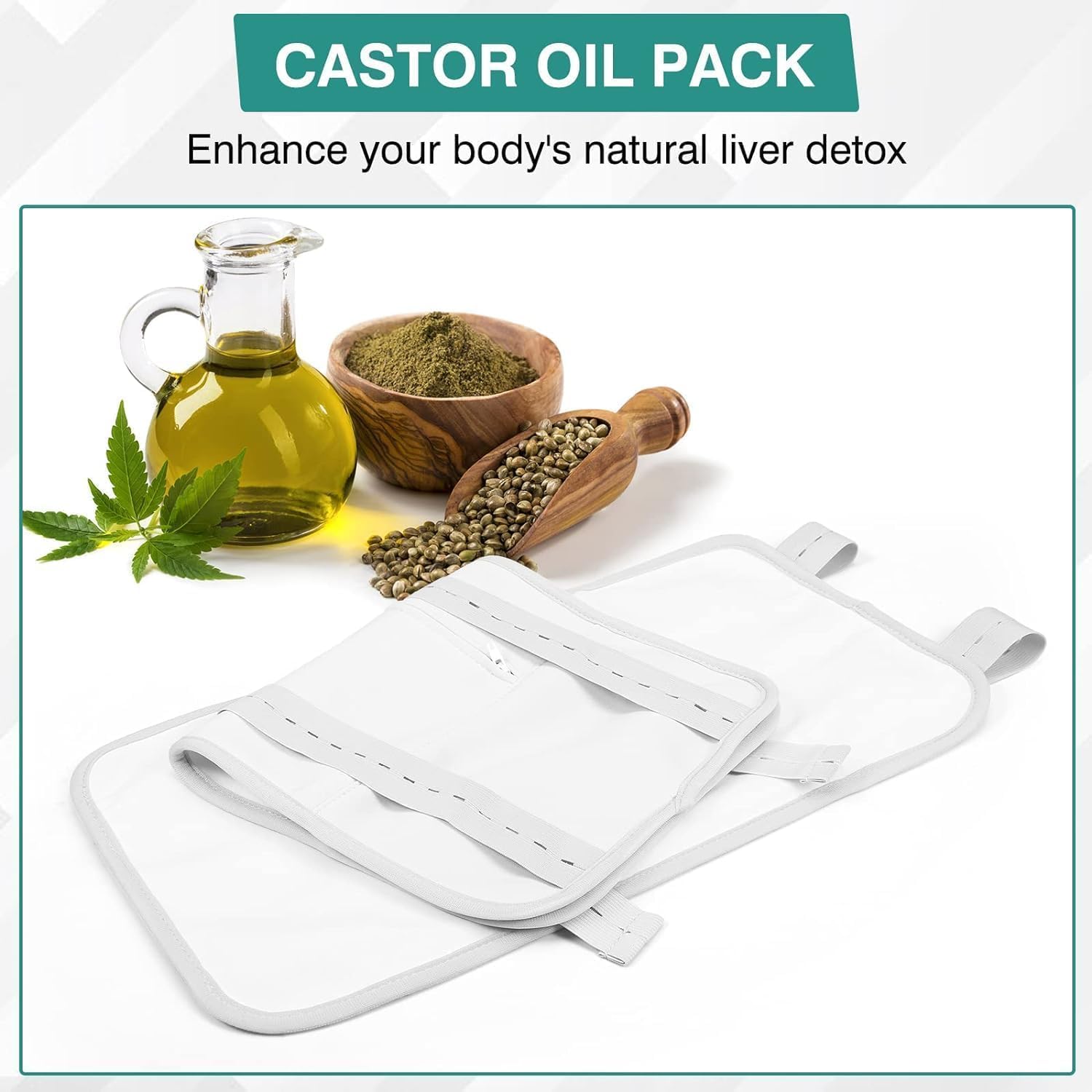 Paquete de aceite de ricino, paquete de aceite de ricino reutilizable ajustable para desintoxicación del hígado, menos desorden, correa elástica,
