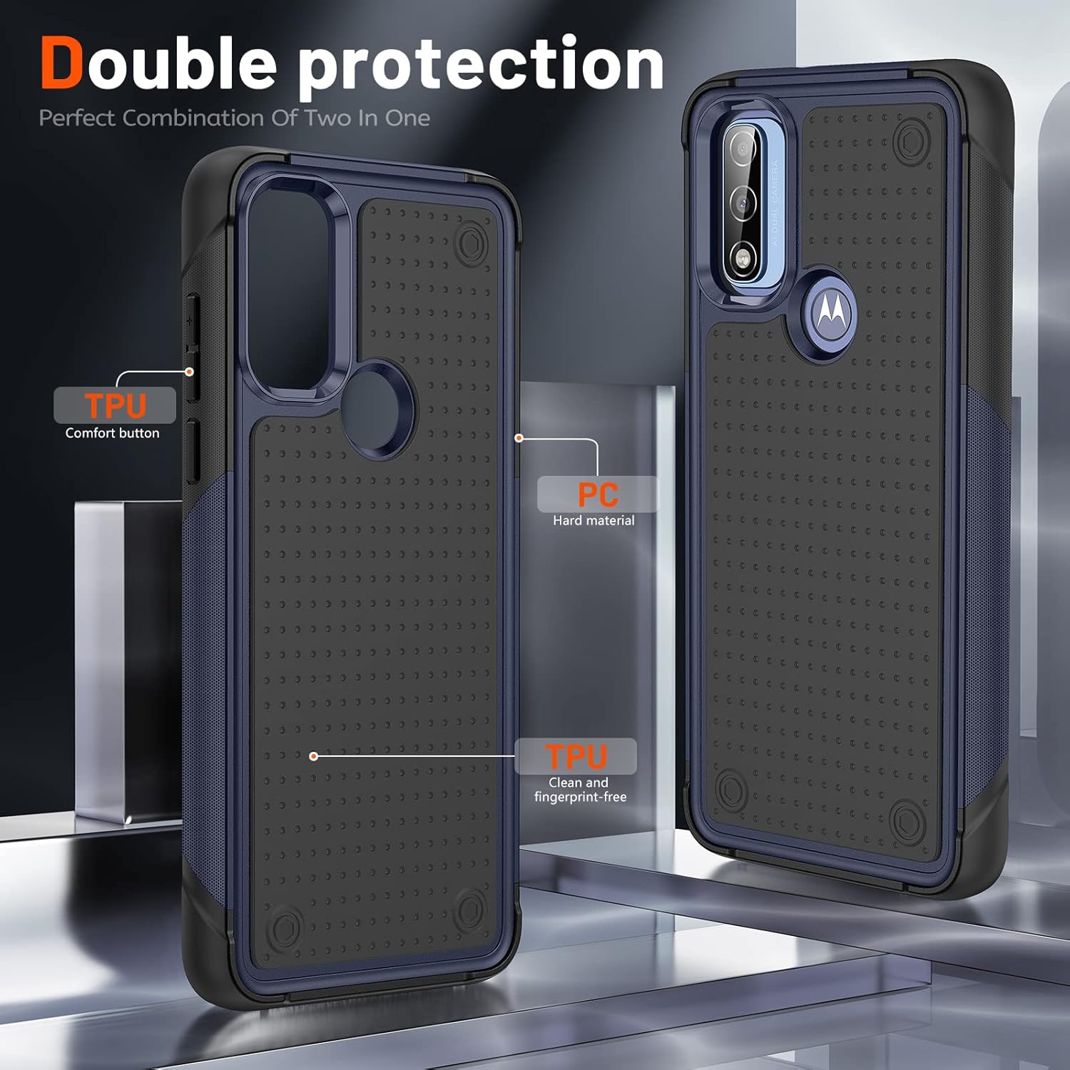 Jeylly Funda para Moto G Pure, Moto G Power 2022, Moto G Play 2023 2 protectores de pantalla de vidrio templado 360 cuerpo completo delgado a prueba