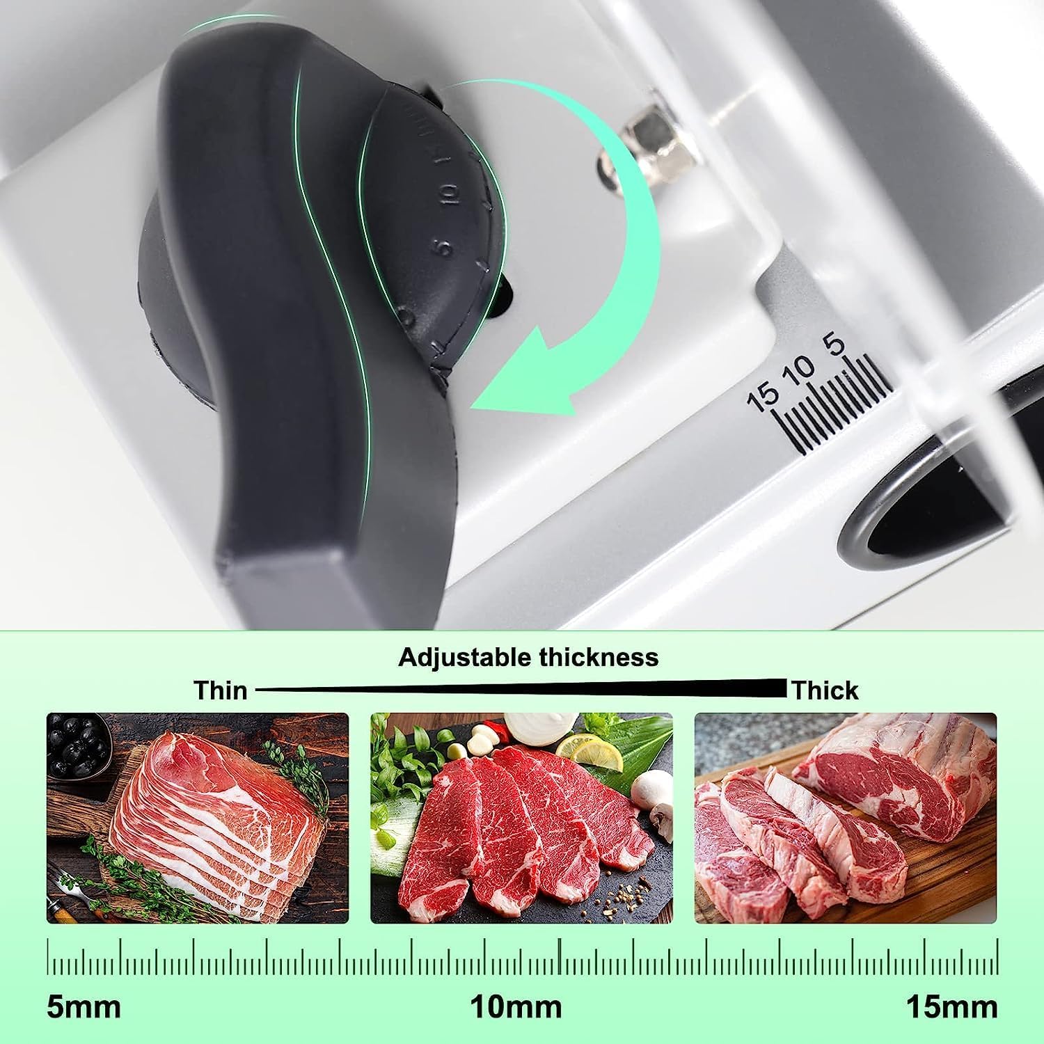 OSTBA – Rebanador eléctrico de carne con cuchillas de acero inoxidable extraíbles, cortador de carne de grosor ajustable para uso doméstico, fácil