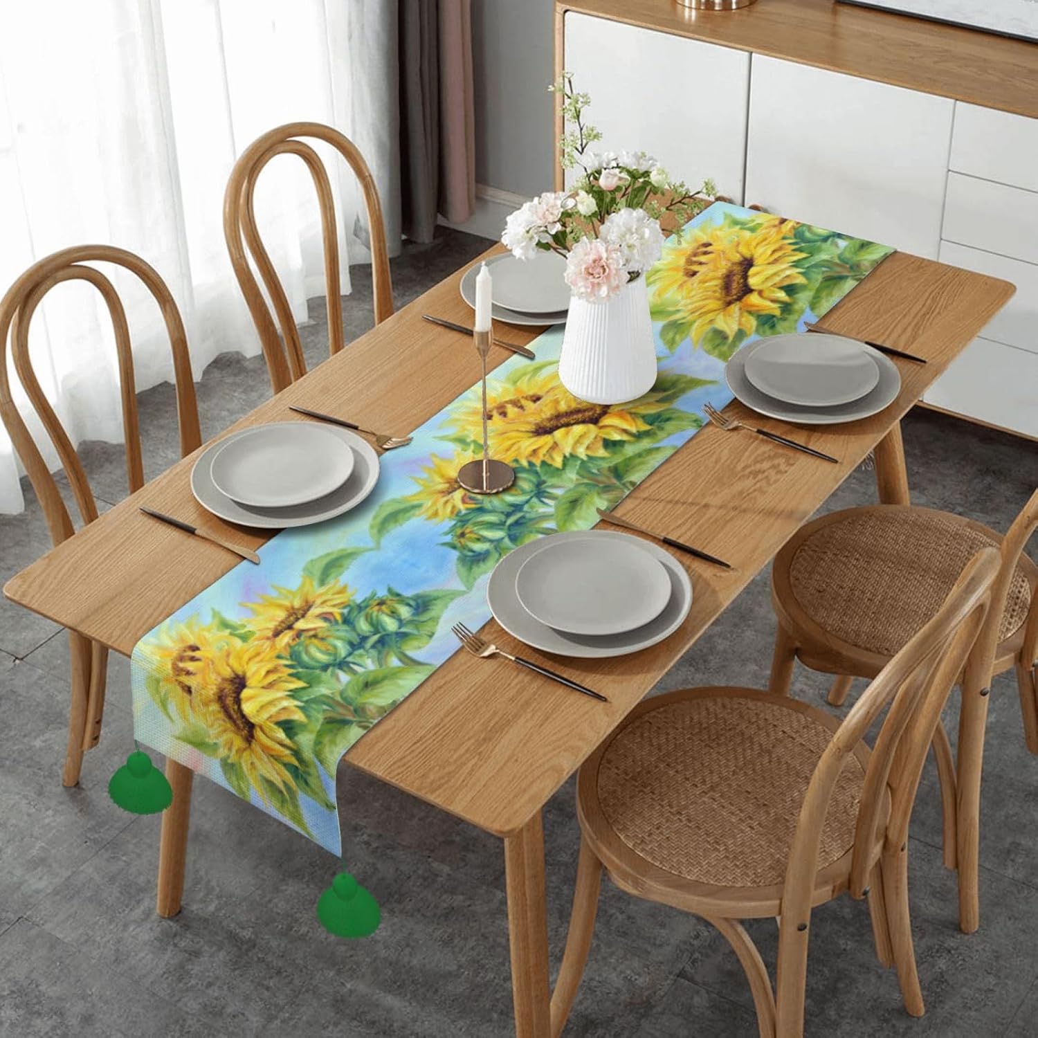 Sunflowers Oil Painting Christmas Table Runner Dining Table Decor Christmas Decorations Indoor Home Decor Christmas Table Runners Xmas Navidad