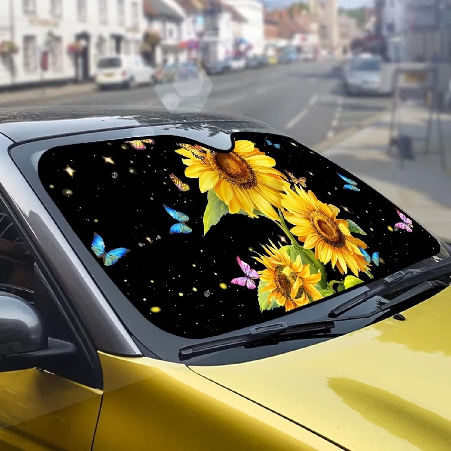 Parasol para parabrisas de automóvil con estampado de mariposas y girasoles, mantiene el vehículo fresco, protege tu automóvil del calor solar y el