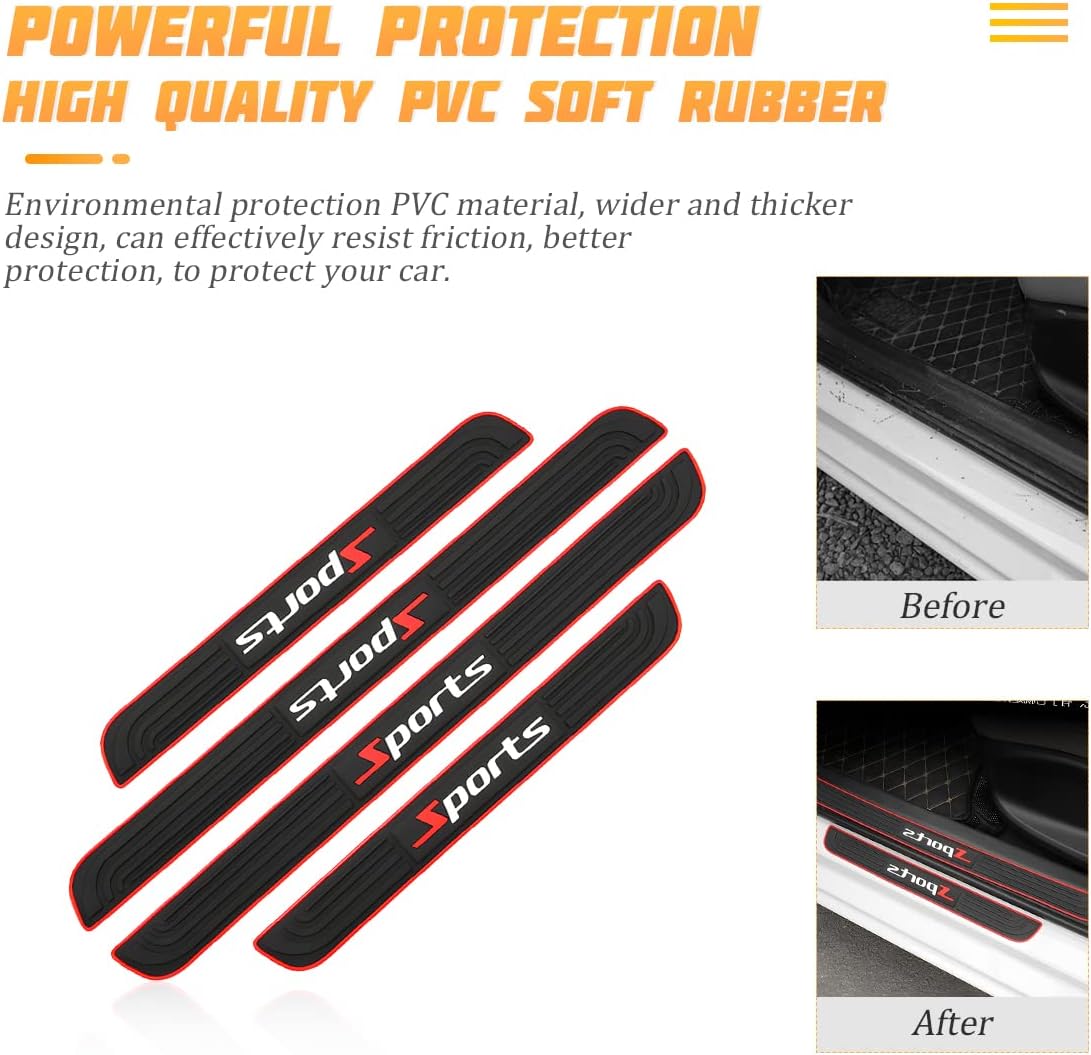 AICEL Protectores de placa para umbral de puerta de automóvil, 4 piezas de goma suave de PVC para umbral de puerta delanteratrasera, protección