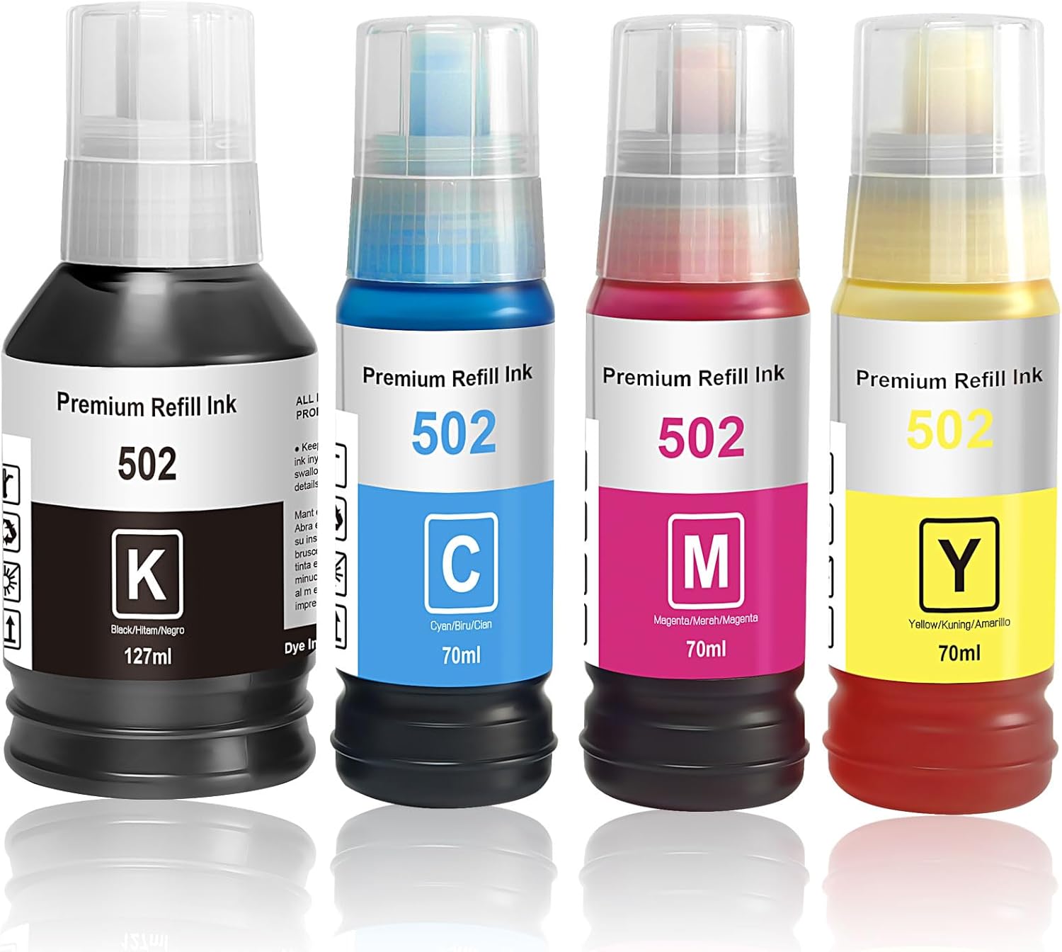502 botellas de repuesto de tinta 4 colores (negro, cian, magenta, amarillo) compatibles con impresoras Epson ET y ST Series