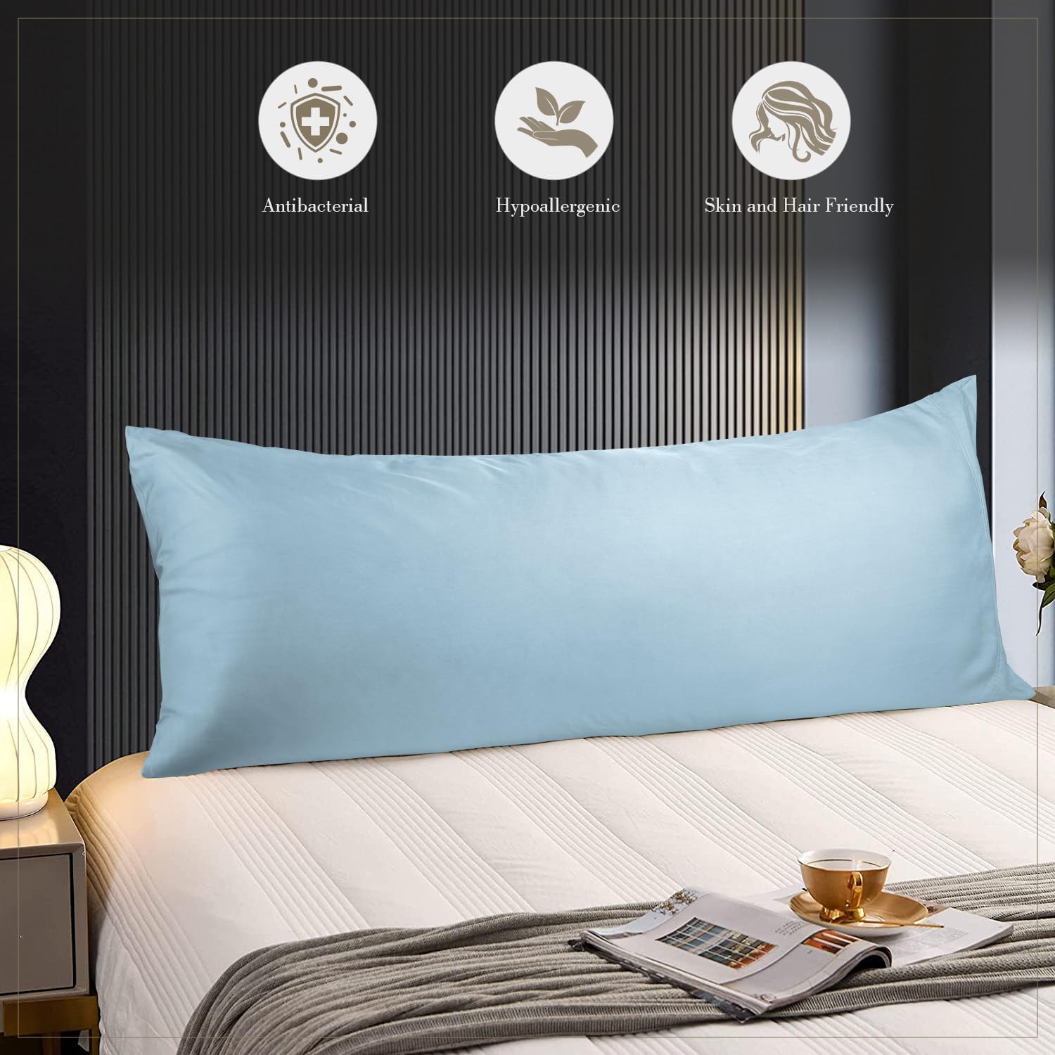 Fundas de almohada corporal azul claro 20×54
