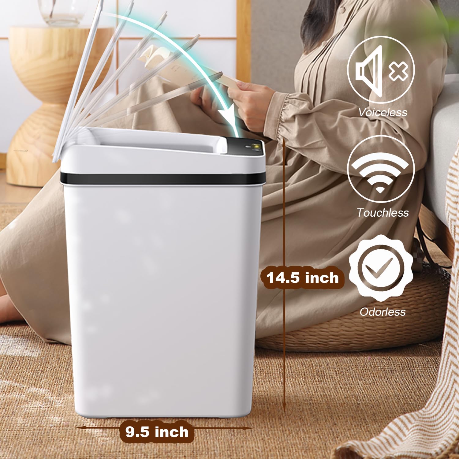 Yatmung Bote de basura delgado automático sin contacto  Cubo de basura de 4 galones con sensor de movimiento  Eléctrico, delgado, plástico  Cubo de