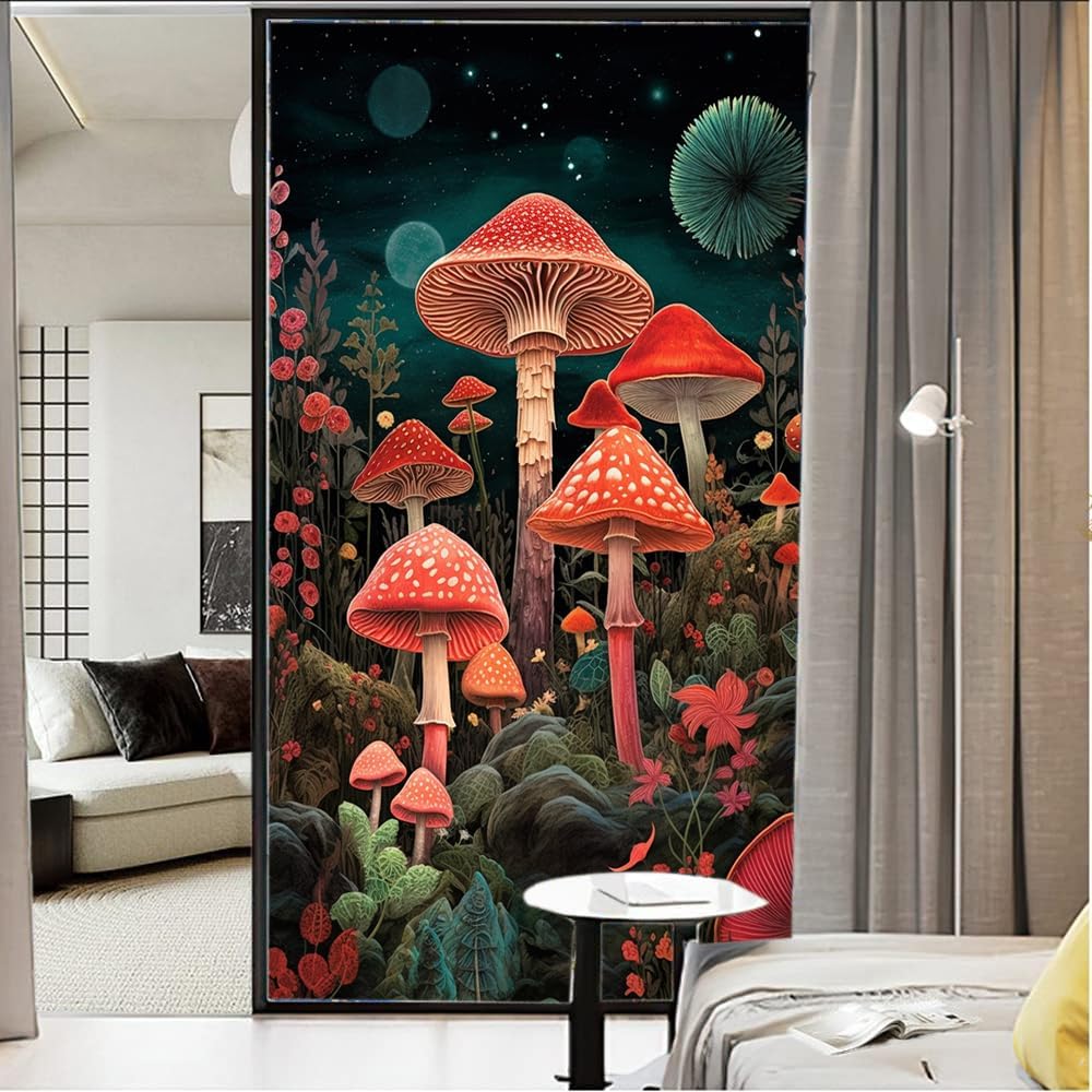 Película de ventana de cristal de hongos fantásticos absolutamente hermosa naturaleza agaric moderna película de privacidad para ventana de vidrio,