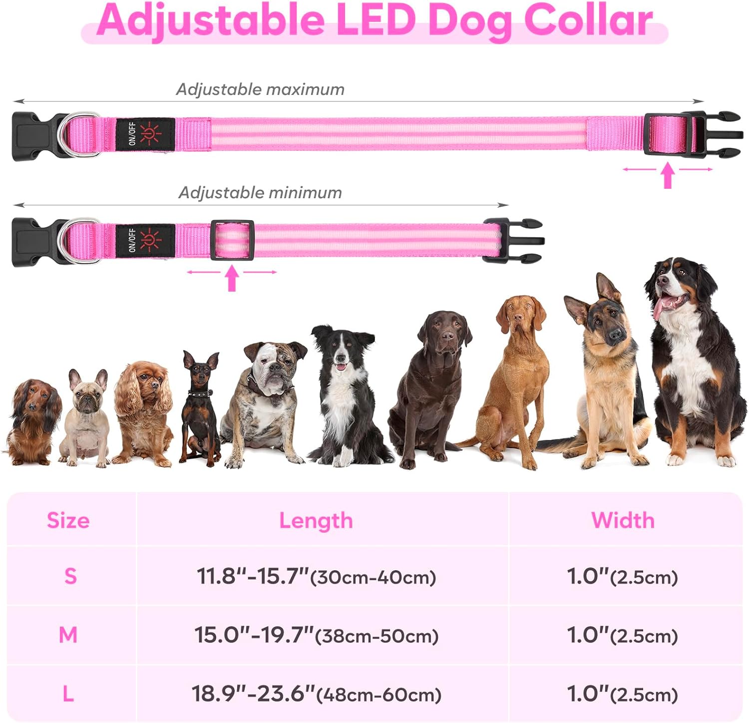 Collares de perro con luz  Collares de perro recargables que brillan en la oscuridad, collar LED ajustable para perro, collar de mascota con luces
