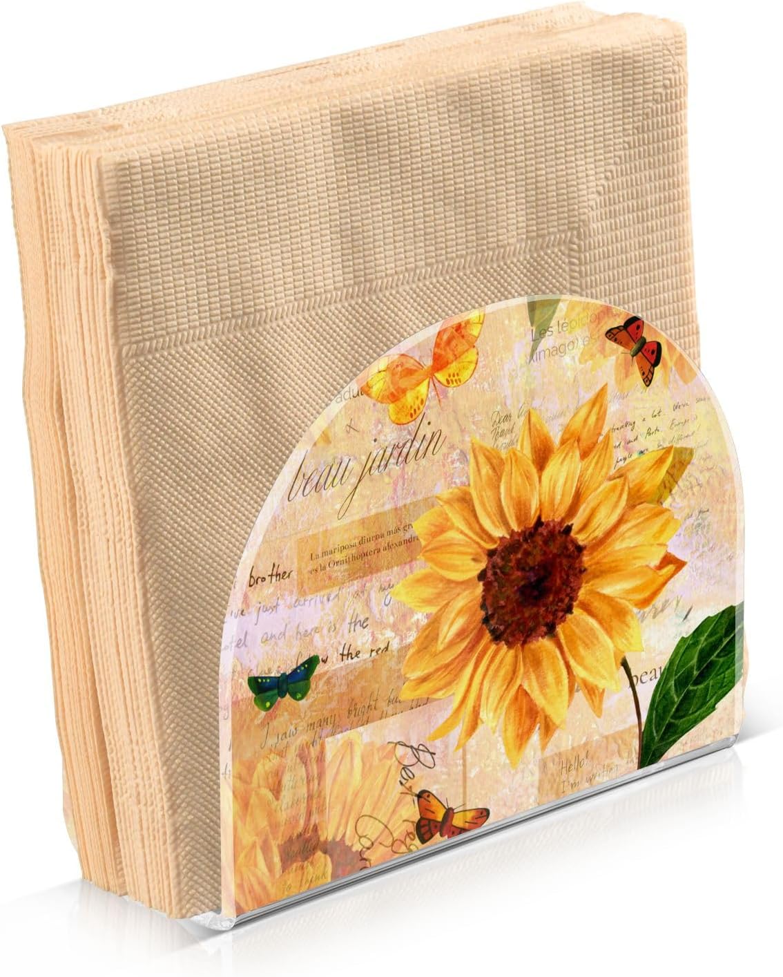 Servilletero vintage de girasol y mariposa, servilleteros acrílicos para mesa de cóctel, dispensador, soporte de papel para cocina, comedor,