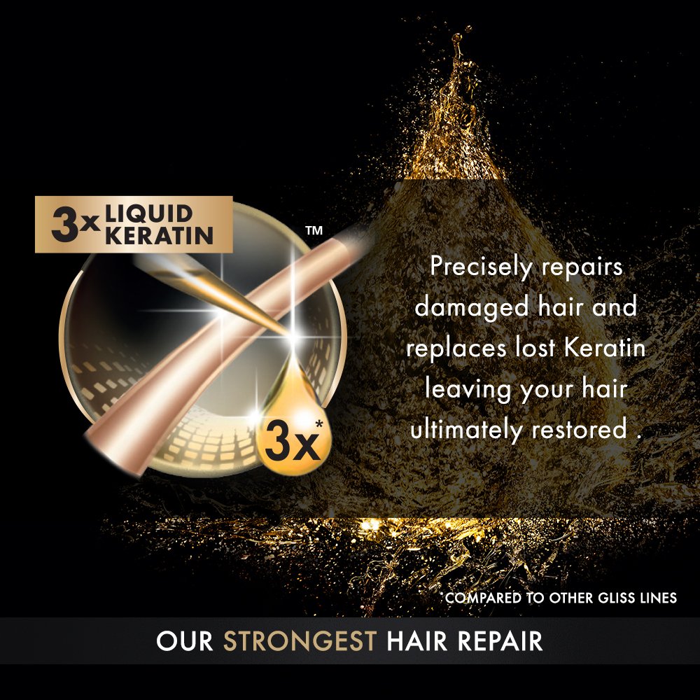GLISS Champú reparador de cabello, reparación definitiva para cabello muy dañado, 13.6 onzas (paquete de 3)