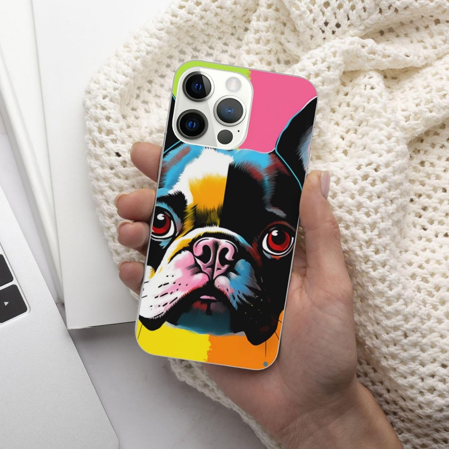 EMPYRI Funda de teléfono con estampado de bulldog francés colorido para iPhone 14 Pro Max de 6.7 pulgadas, transparente, a prueba de golpes, no se