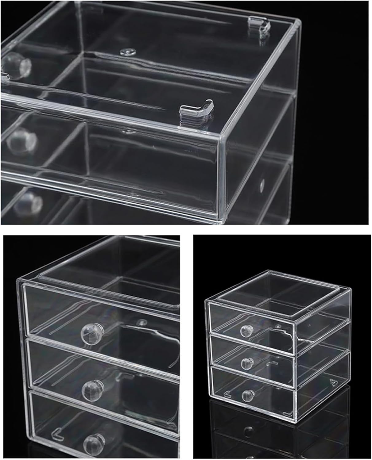 Caja organizadora de cajones de maquillaje con 3 cajones, vitrina de acrílico para cosméticos, organizador de tocador, caja de almacenamiento