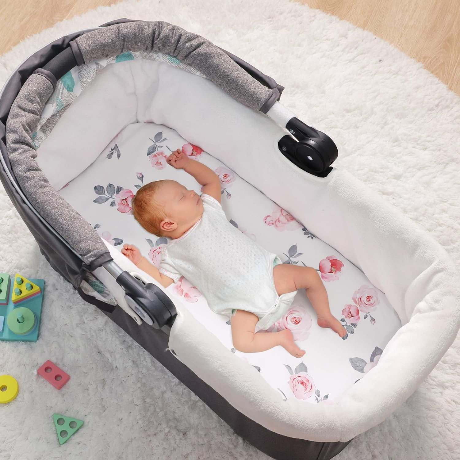 PHF Paquete de 3 sábanas suaves para moisés, cómodas sábanas de poliéster con diseño floral rosa para bebés niños y niñas, ajuste universal para la