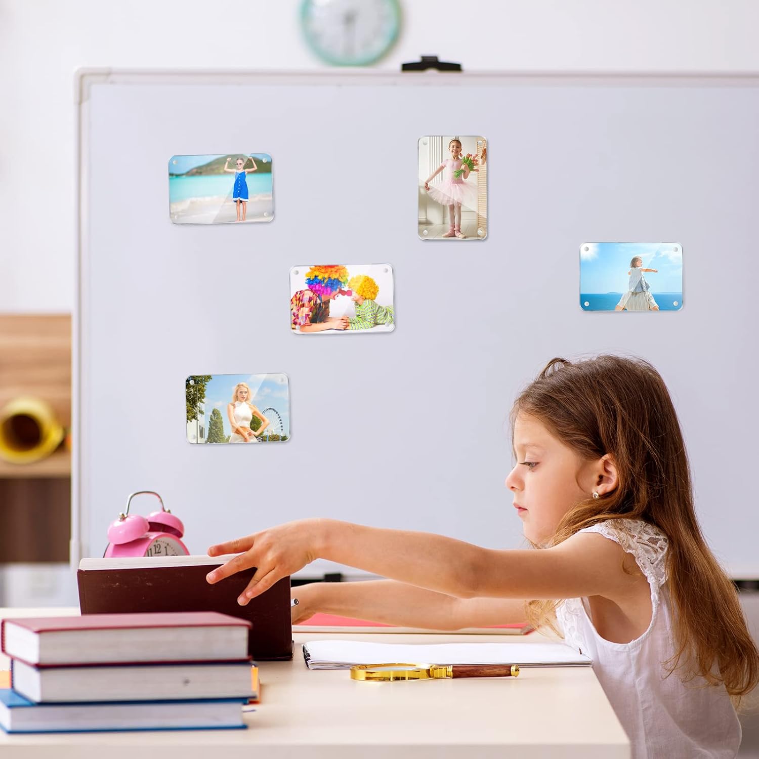 BeapTcely 6 marcos magnéticos de acrílico para nevera, 2 x 3, mini marco de fotos de doble cara para refrigerador, marco transparente sin marco para