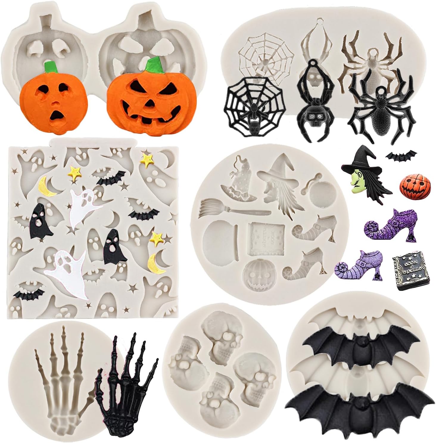 Molde de silicona de Halloween para pastel de calabaza, molde de silicona para pastel, calavera, murciélago, fantasma, bruja, caramelo, molde para