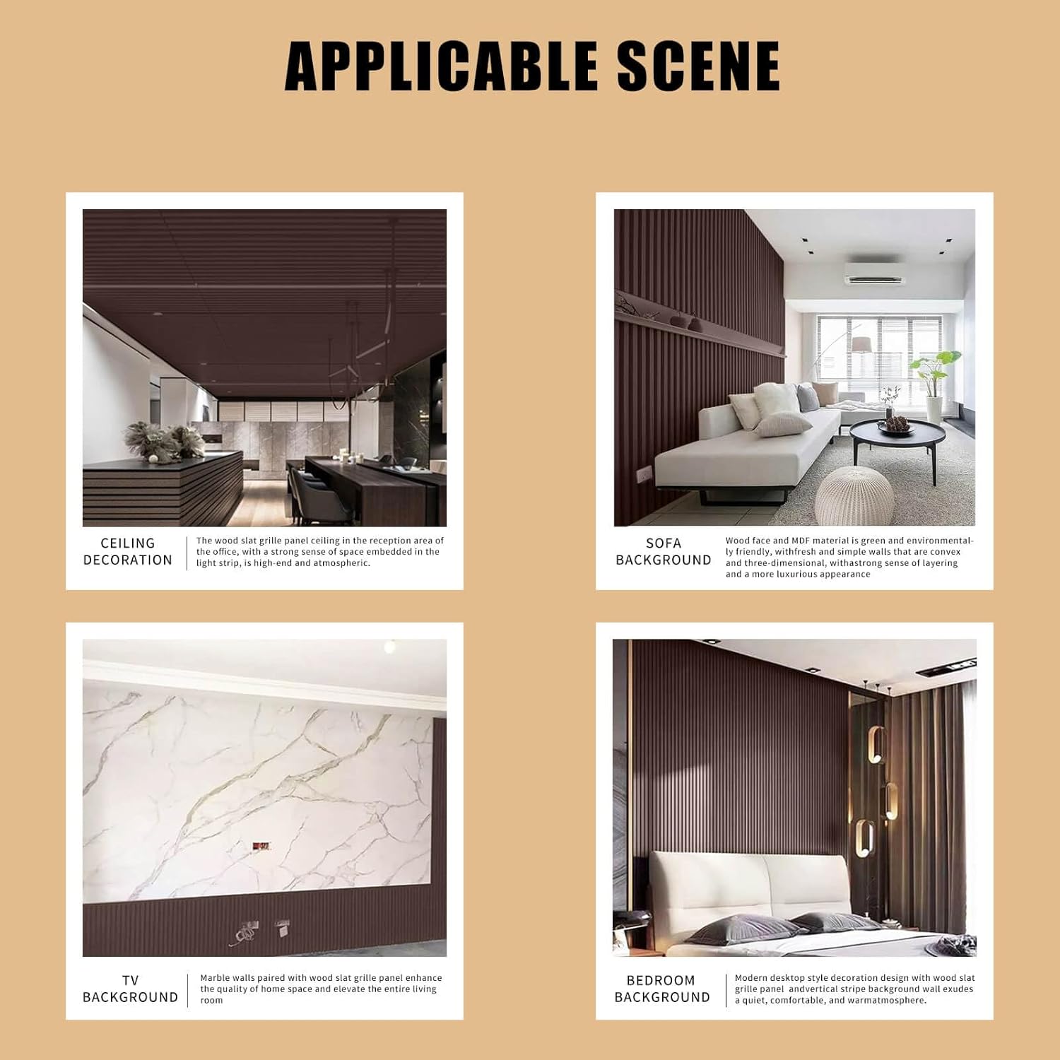 KVENI Paneles de pared de listones de madera acústica  Paneles de madera modernos para pared, panel de absorción de sonido acanalado 3D con acabado