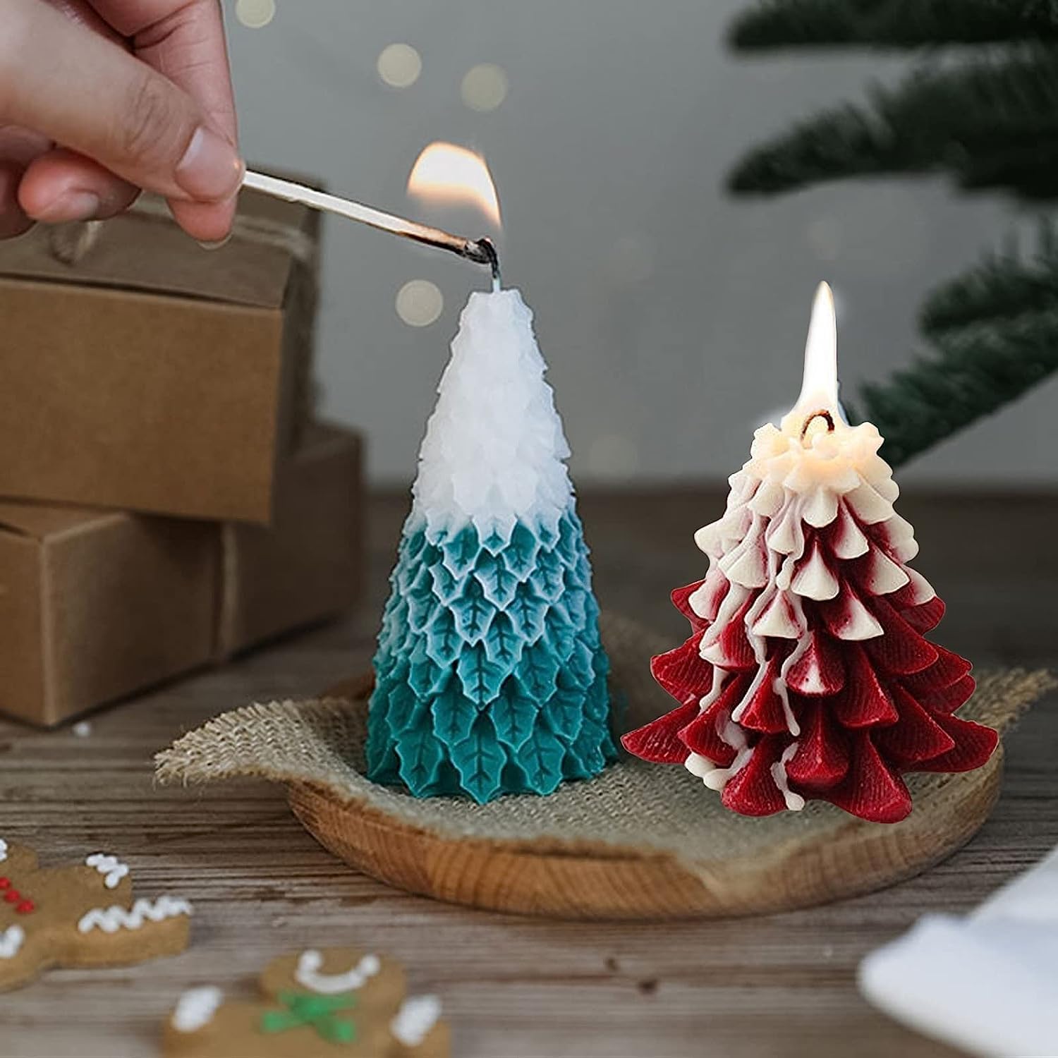 4 moldes de silicona para árbol de Navidad, moldes de velas 3D para hacer velas perfumadas, hechas a mano, jabón, bomba de baño, loción, barra de