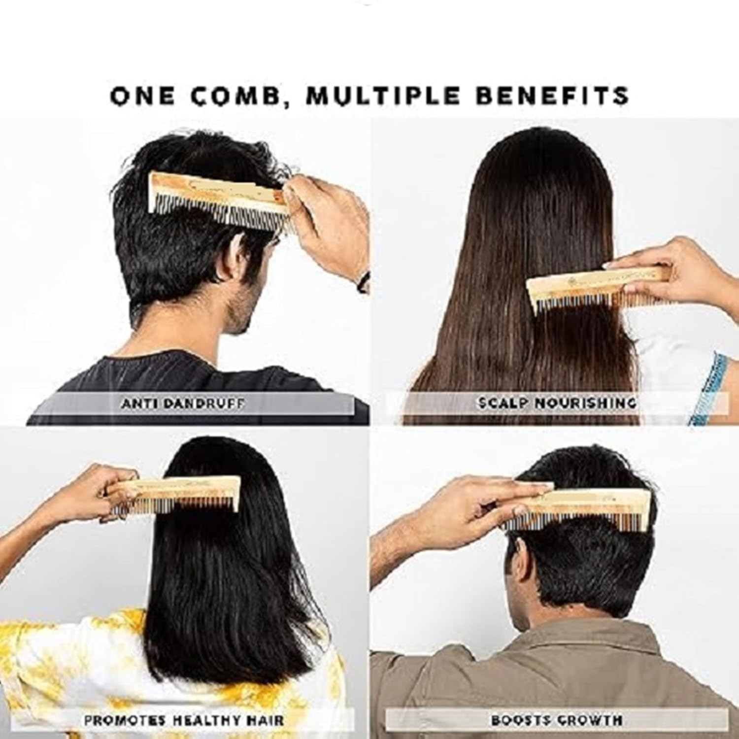 Peine de madera Neem 100% puro y natural que promueve el crecimiento del cabello, reduce la caída del cabello y controla la caspa de dientes anchos
