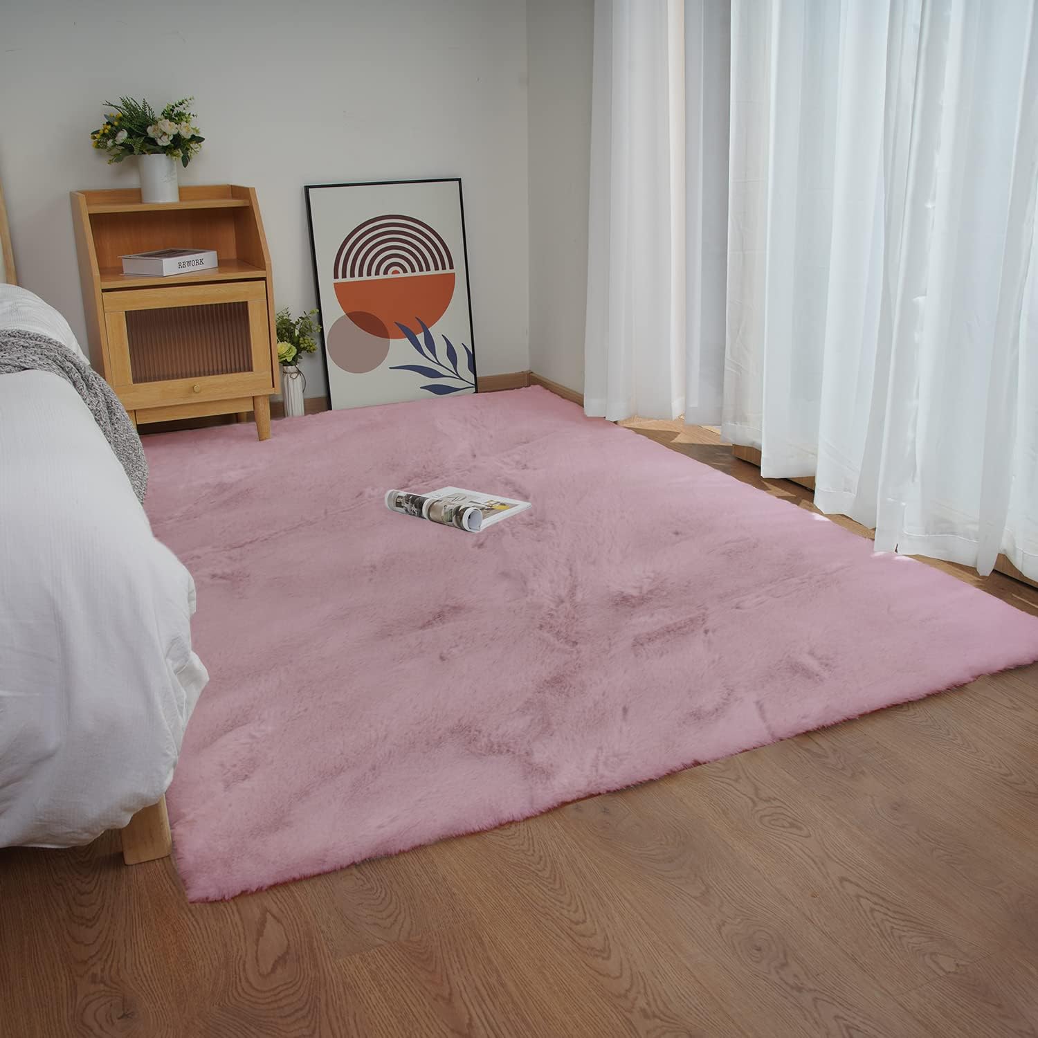 Ghouse Alfombra ultrasuave de piel sintética de conejo de 8 x 10 pies, lavable a máquina, para dormitorio, sala de estar, alfombra de piel de oveja