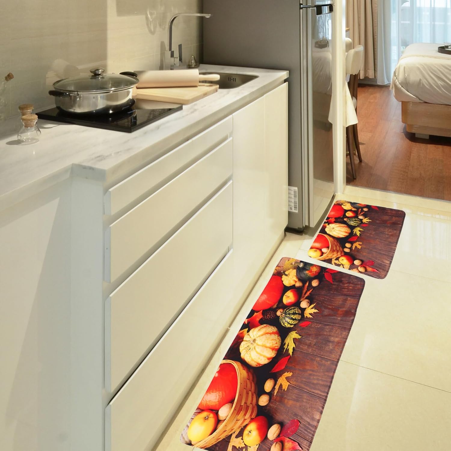 UPKOCH 2 alfombras y tapetes de cocina de otoño, antideslizantes, lavables, alfombra de cocina de Acción de Gracias, alfombra de piso debajo del