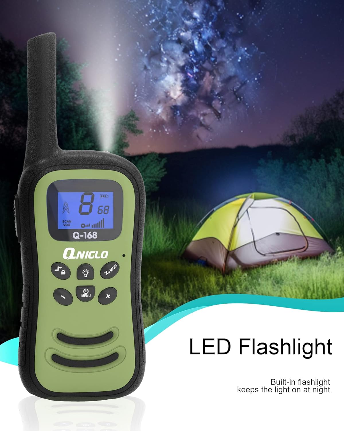 Qniglo Walkie Talkies para adultosniños, Walkie Talkies recargables de largo alcance con 22 canales FRS, radios VOX de 2 vías con linterna LED para