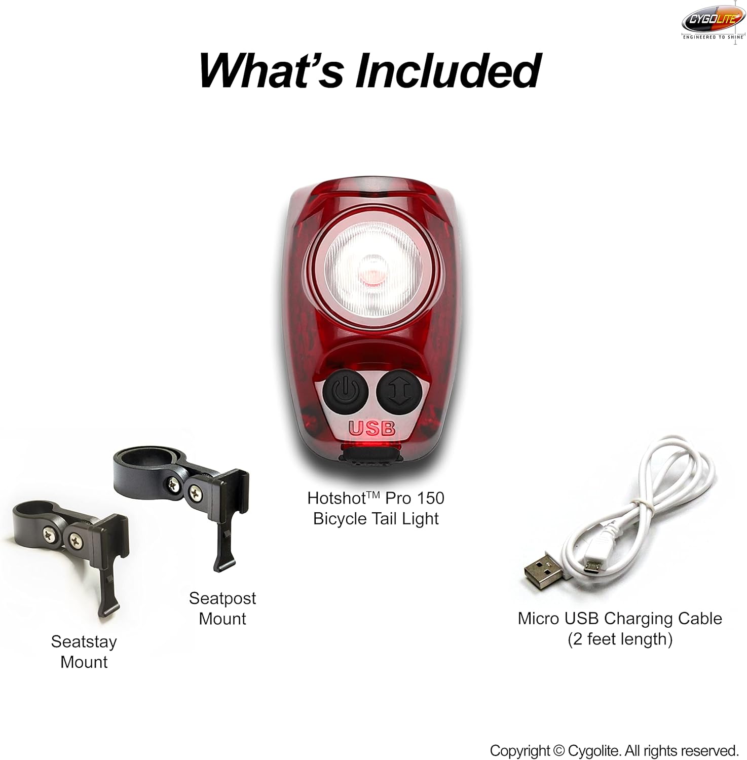 Cygolite Hotshot Pro – Modelos de luz trasera de bicicleta de 200 y 150 lúmenes, estilos de montaje duro y flexible, 6 modos de noche y día,