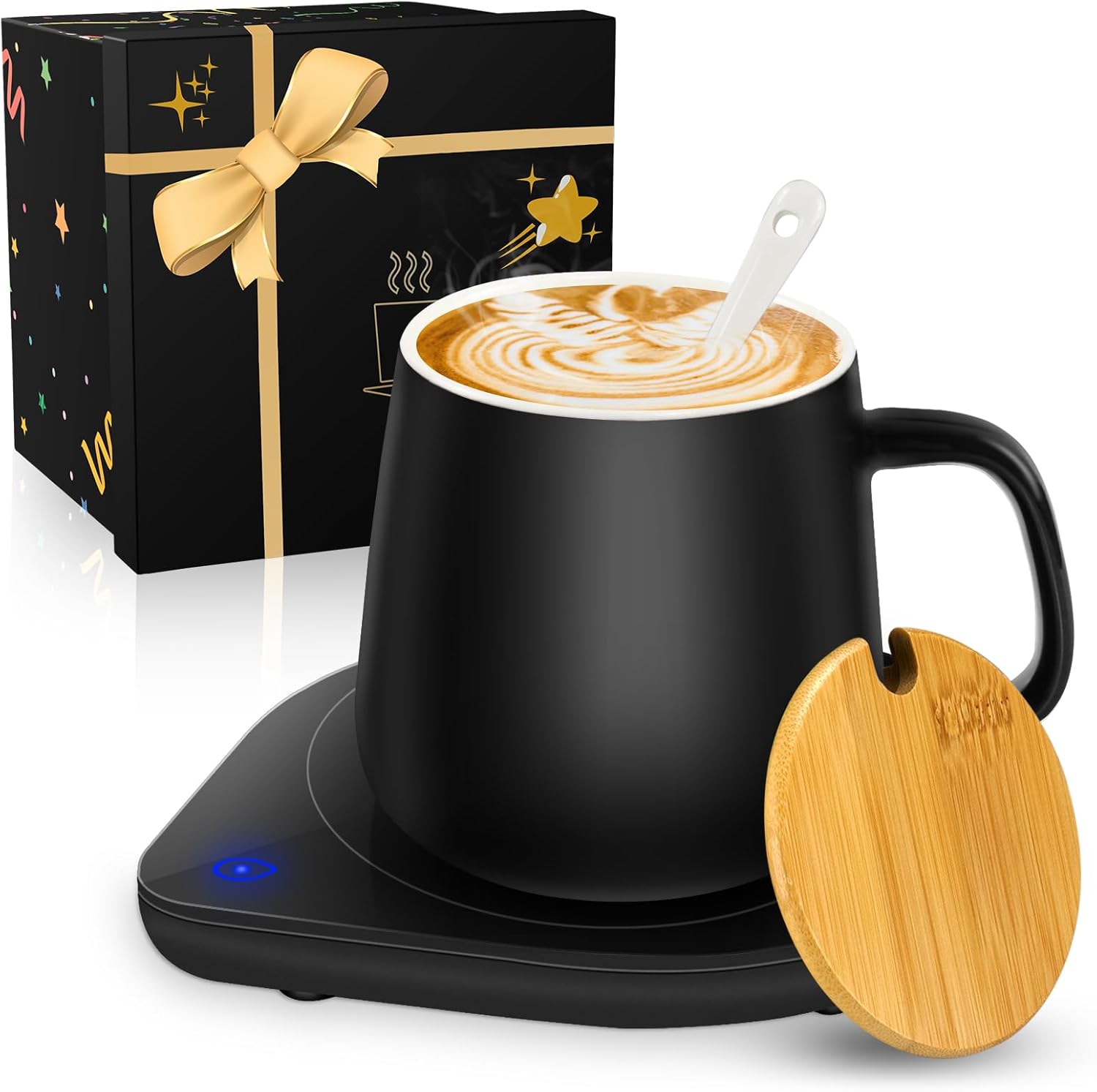 Calentador de tazas de café con juego de tazas calentador eléctrico de tazas para hombre para escritorio y oficina, regalos para amantes del café