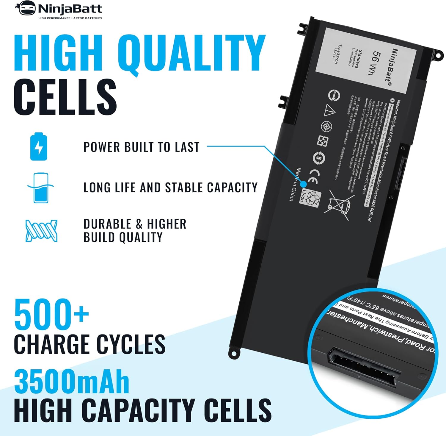 NinjaBatt Batería para Dell 33YDH 17 7000 7779 13 7353 17 7778 15 7778 15 7577 P30E 7786 7773 3779 G5  7588 3579 5587 G7  G3 Latio tude 13 3380 14