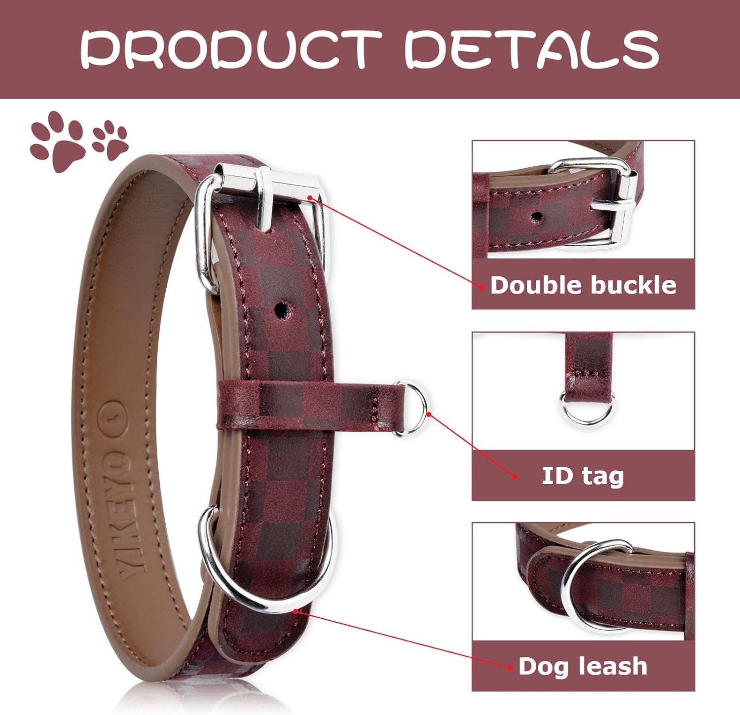 Collar de perro para perros pequeños, medianos y grandes, collares para mascotas, hembras y niños, collar de piel sintética con estampado a cuadros,