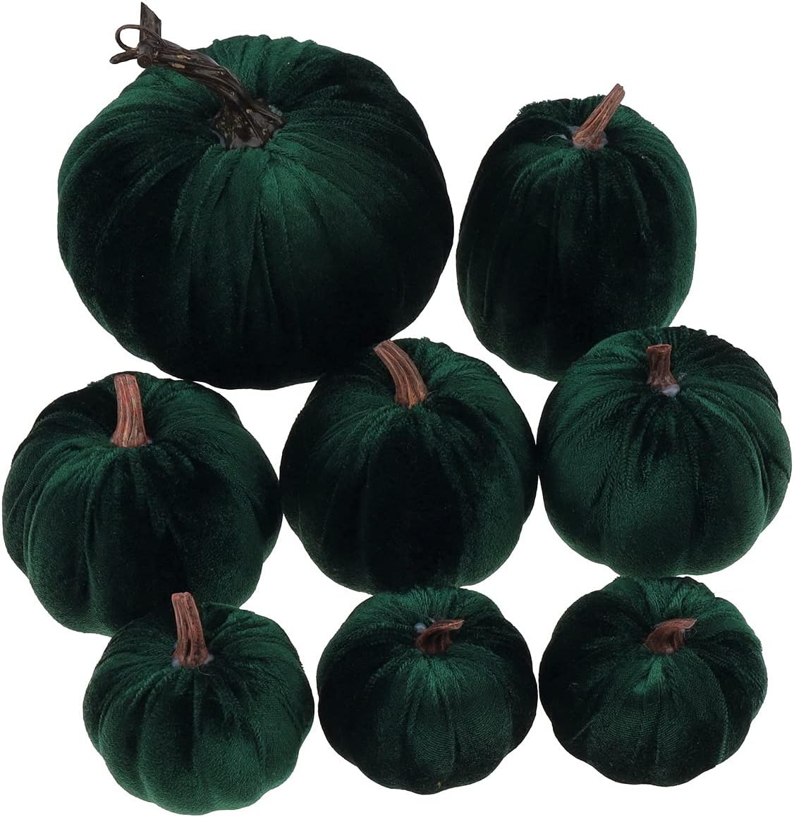 8 calabazas artificiales de terciopelo verde hechas a mano de varios tamaños para decoración de Halloween para el hogar, cocina, granja, Acción de