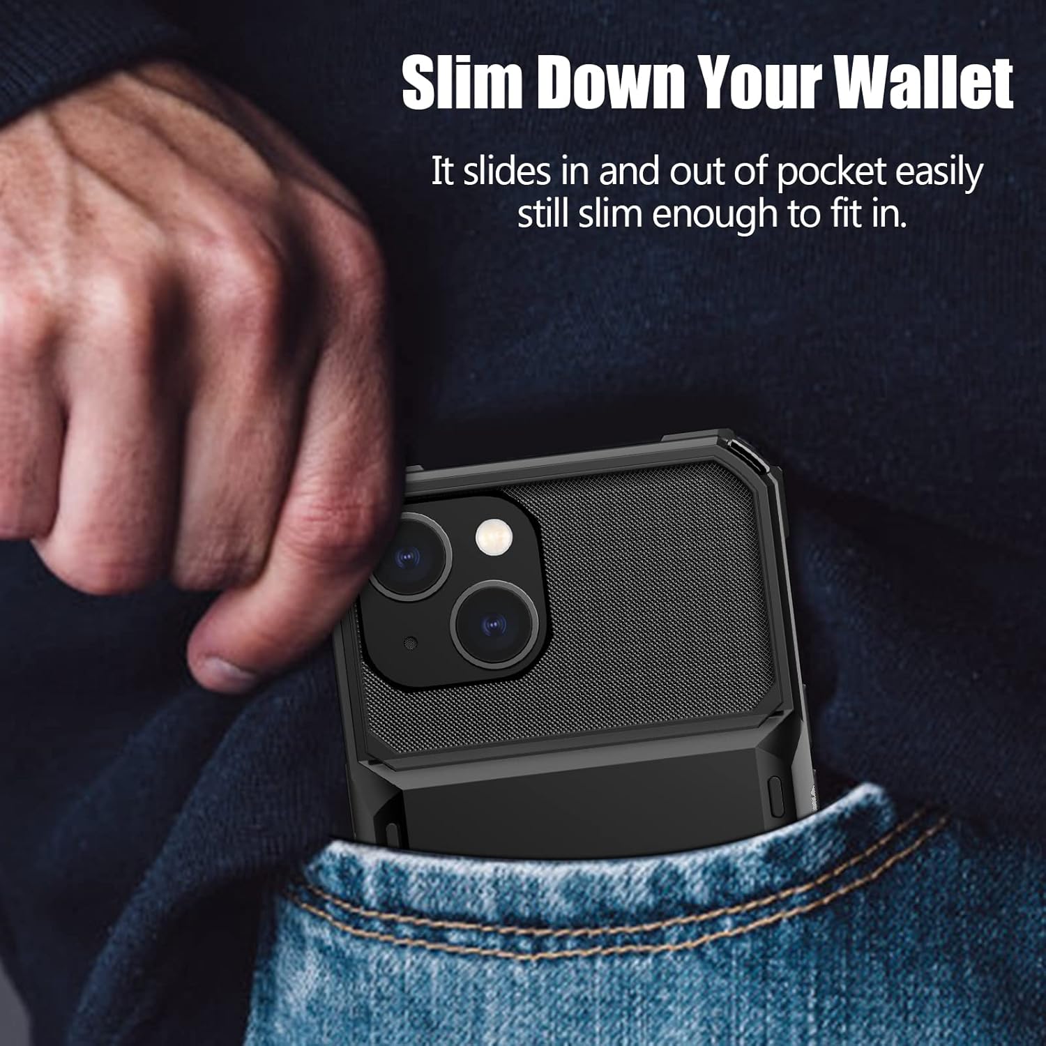 Nvollnoe Funda compatible con iPhone 15 con tarjetero almacena 5 tarjetas Funda de doble capa resistente a prueba de golpes con ranura oculta para