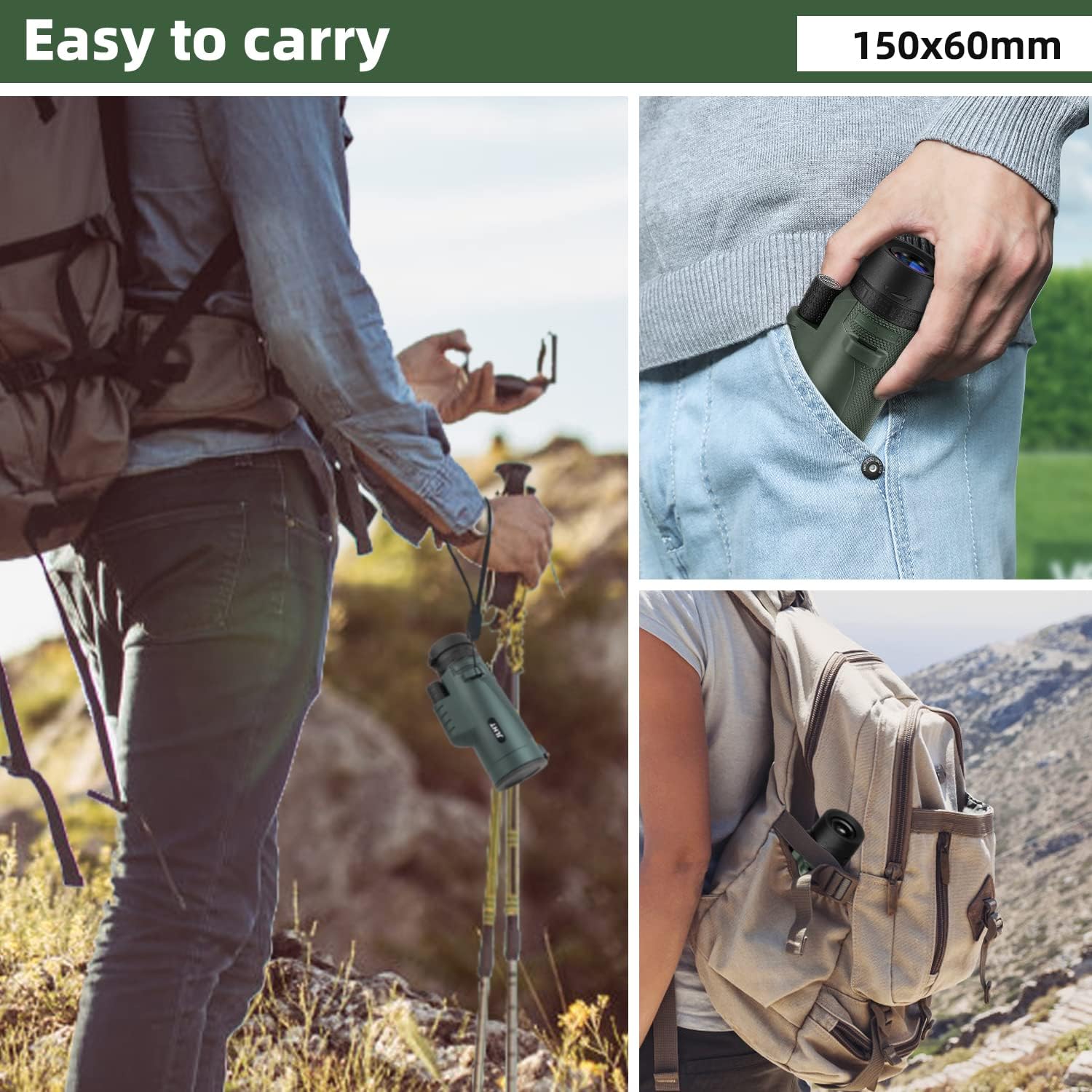 Monocular de alta potencia 40X60 con adaptador para smartphone, trípode, bolsa, prisma BAK4 y lente FMC para observación de aves, caza, senderismo,
