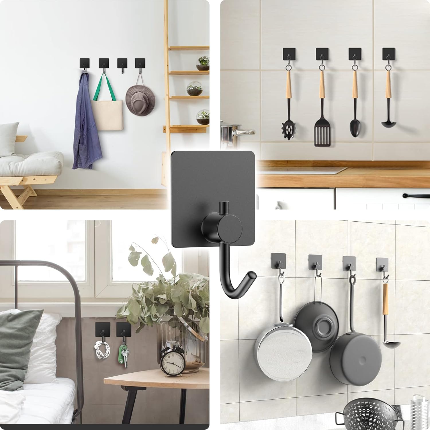 DOMAXCAI Ganchos para toallas, 4 ganchos adhesivos mejorados, resistentes, ganchos de pared impermeables para colgar, ganchos fuertes para toallas,