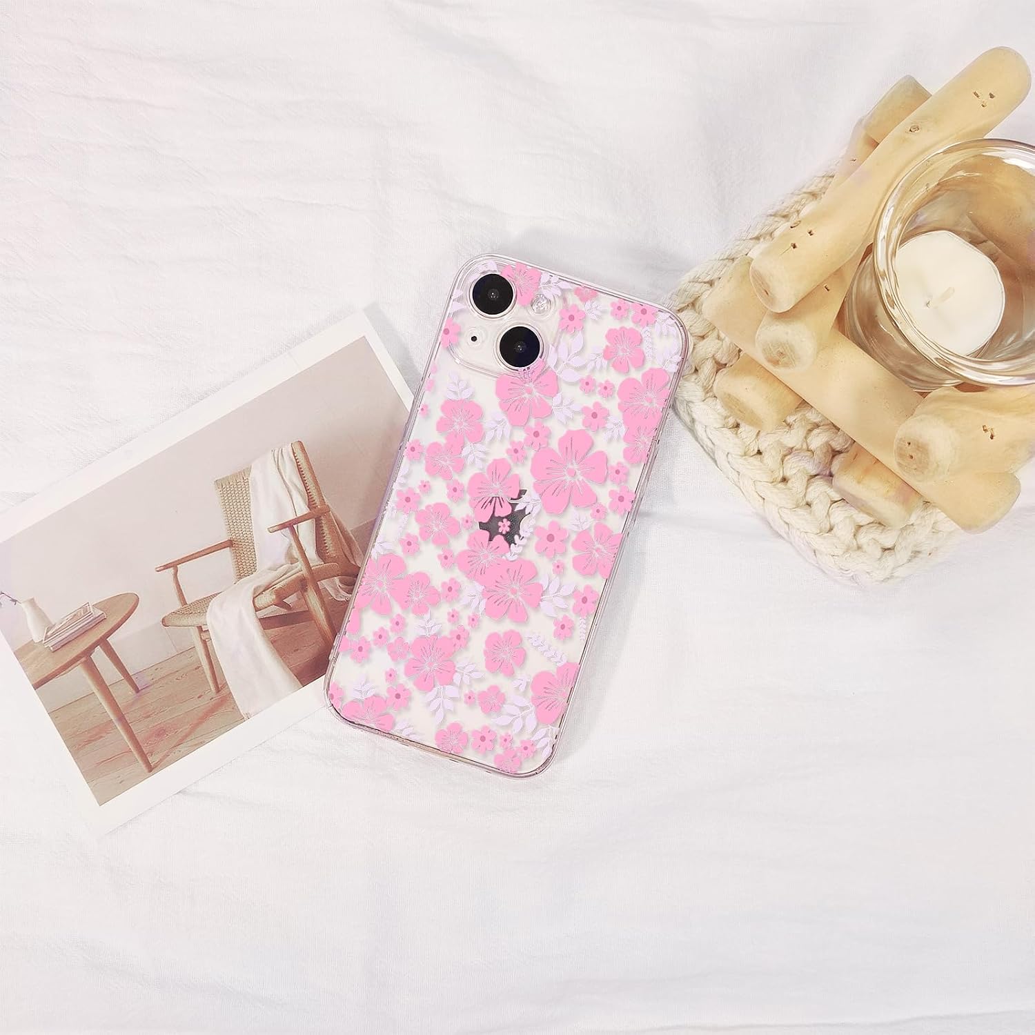 Lovmooful Funda compatible con iPhone 13, diseño de hojas florales de aceite transparente para niñas y mujeres, TPU suave a prueba de golpes,