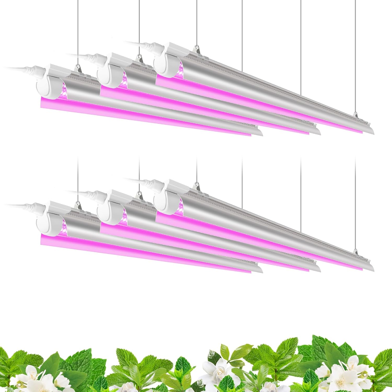 Barrina Luz LED de crecimiento, 252 W (6 x 42 W) 4 pies T8, espectro completo, forma de V con reflector, diseño enlazable, luces de plantas para