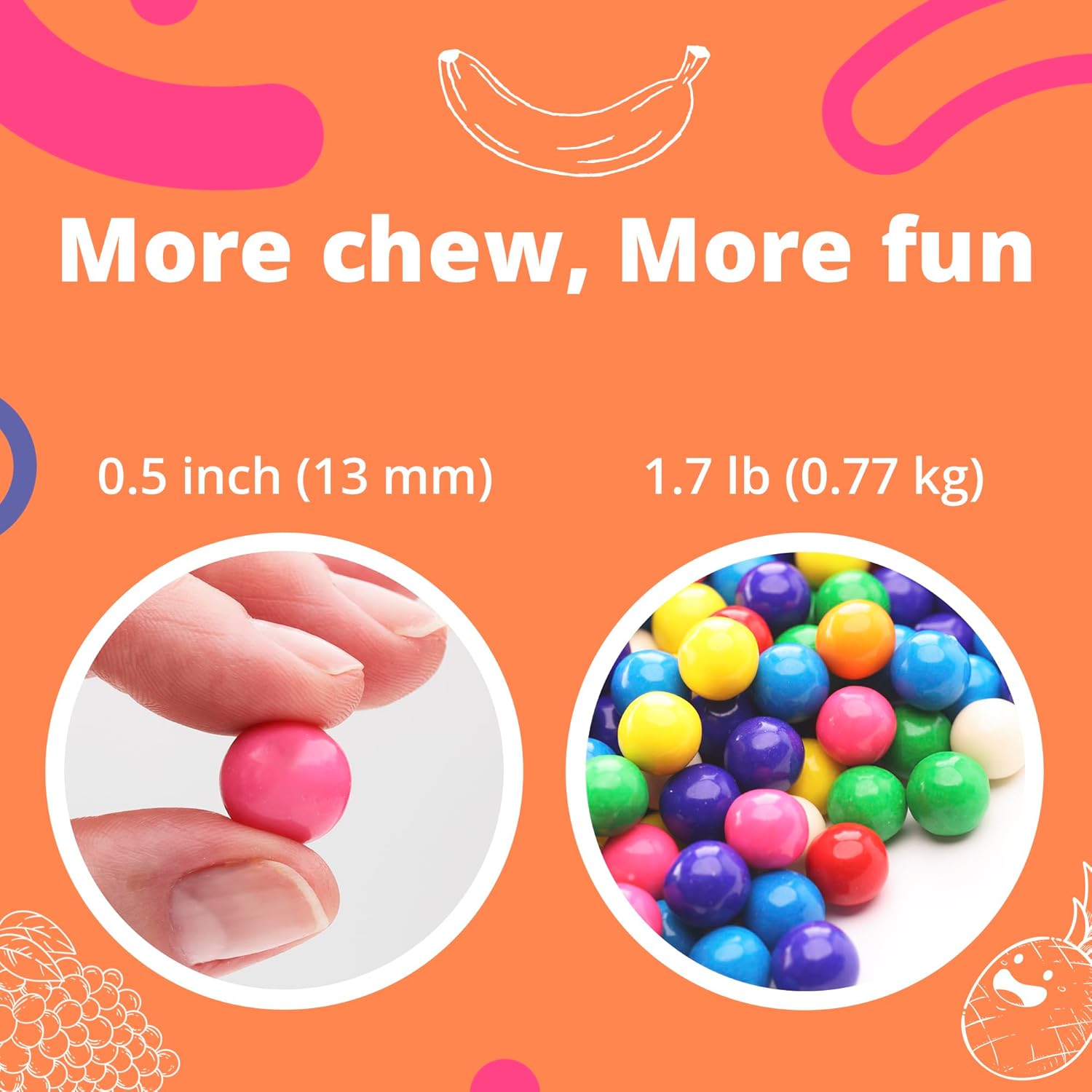 Bolas de chicle para repuestos de máquina de chicle, bolas de goma de mascar con sabor a frutas surtidas, mini chicles de 0.5 pulgadas, paquete de