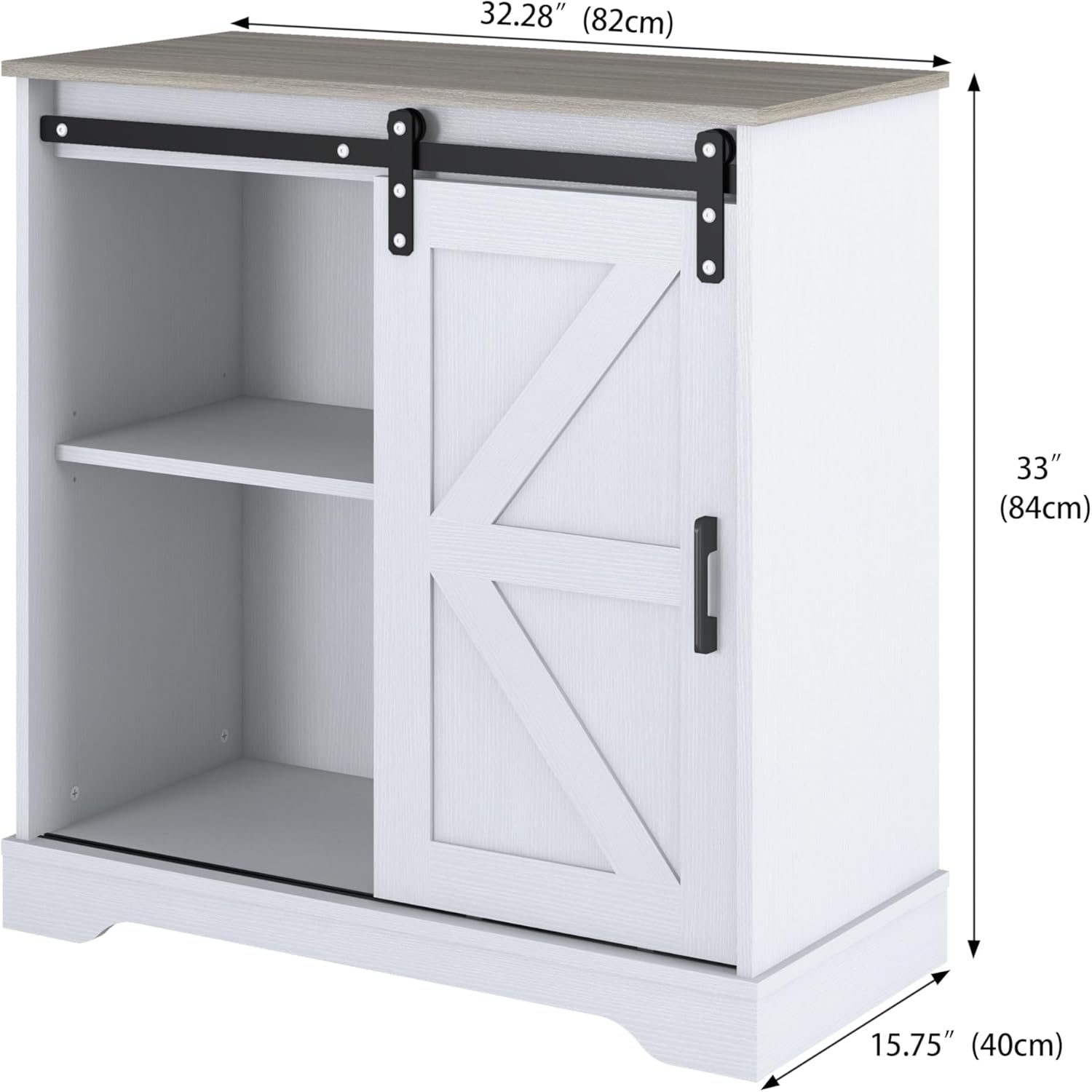 Panana Aparador con puerta corrediza de granero, aparador de buffet, gabinete de almacenamiento, cafetería, cocina, estilo granja (gabinete blanco