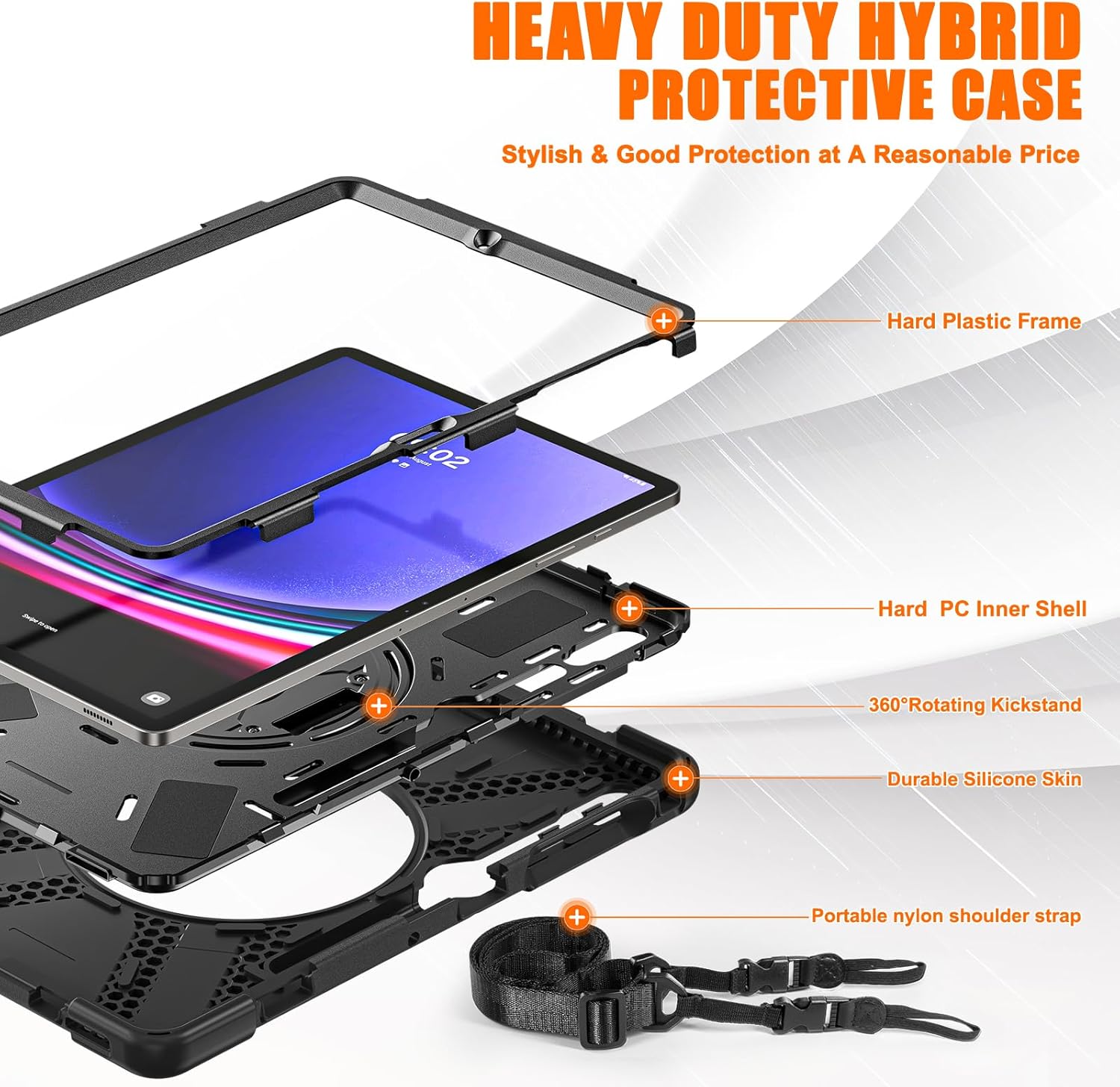 Funda para Galaxy Tab S7 FES8 PlusS7 Plus, grado militar, a prueba de golpes, con correa para manohombro, soporte giratorio para Samsung Galaxy Tab