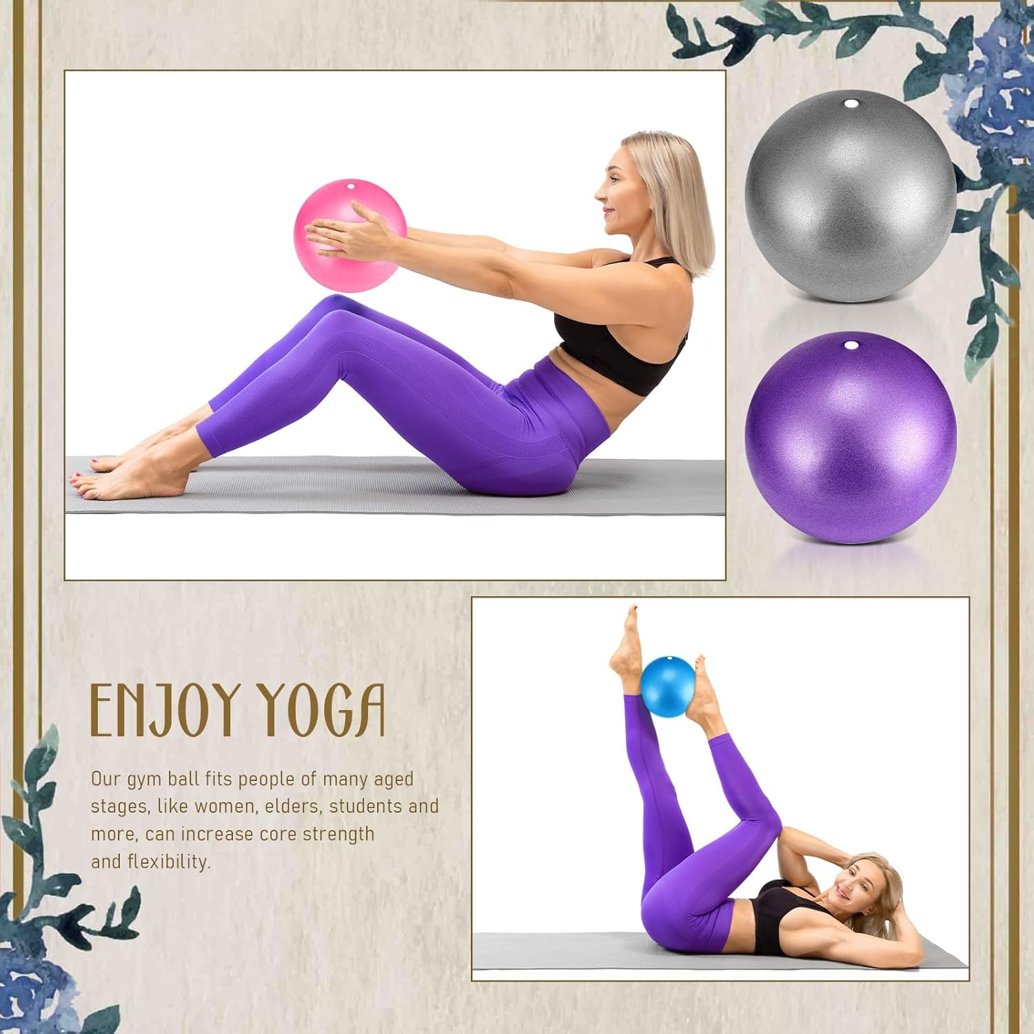 Hungdao 24 bolas pequeñas de pilates de 9 pulgadas para yoga, aula, bola de barre para clases de aeróbic, pelota de yoga para entrenamiento de